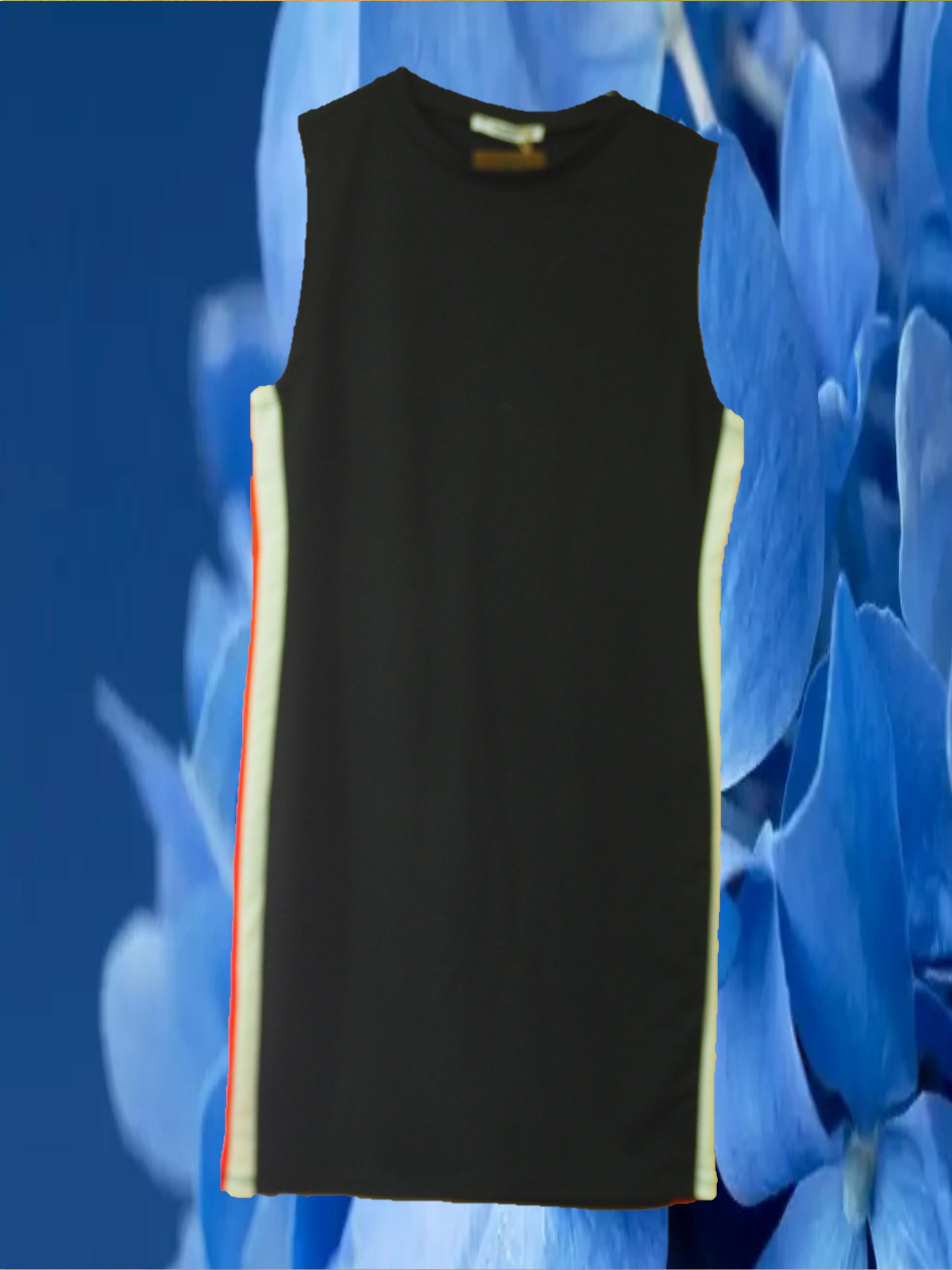 VESTIDO CORTO NEGRO PUNTO CON RAYA LATERAL ROJO Y BLANCO