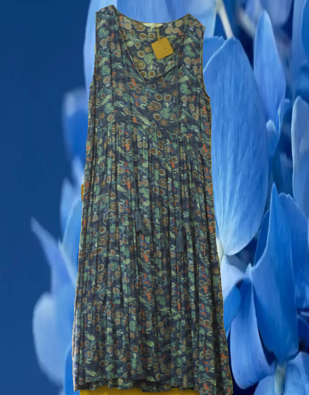 VESTIDO LARGO VUELO FLORES AZUL