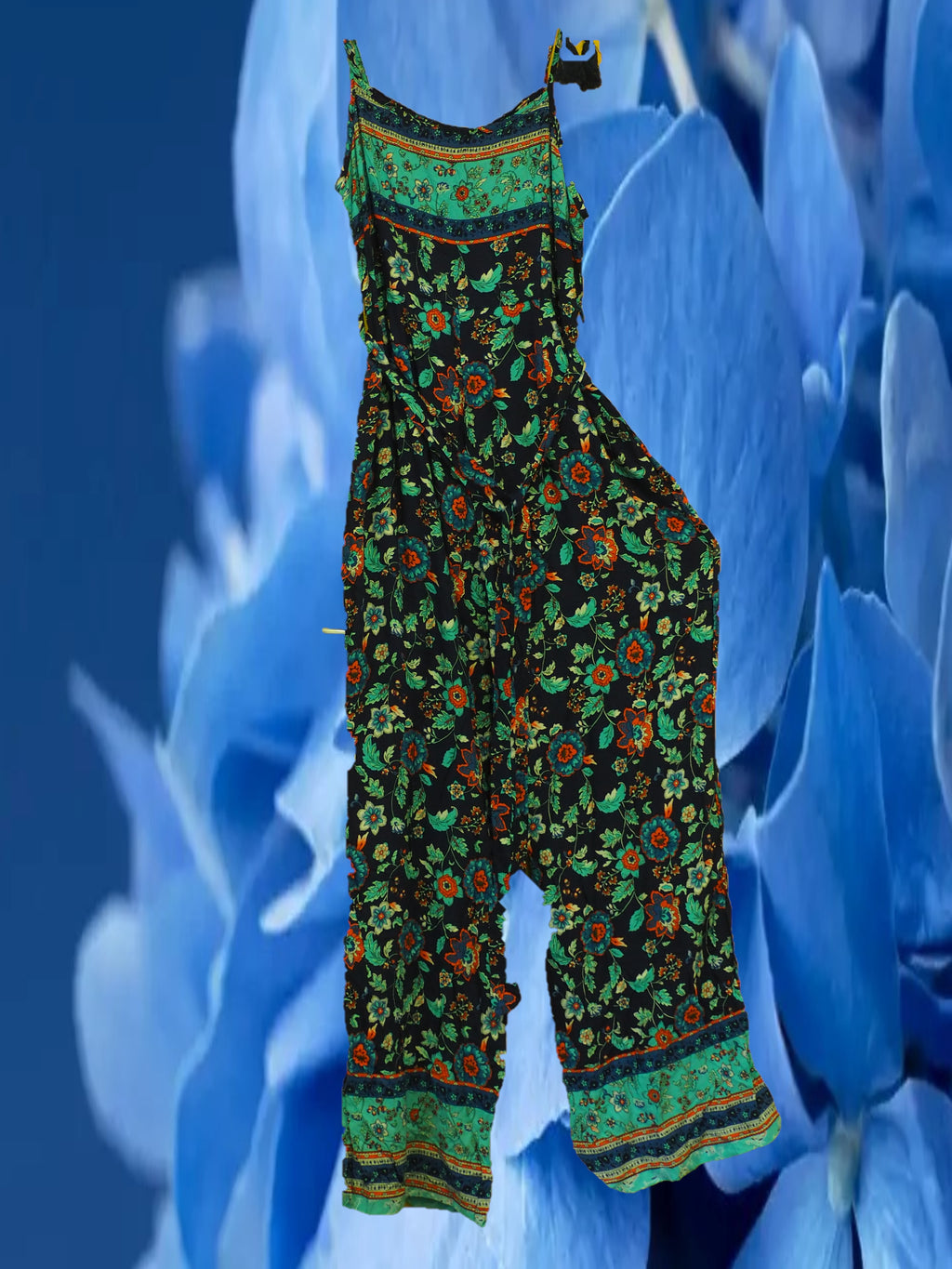 MONO LARGO TIRANTE AZUL OSCURO  CON ESTAMPADO