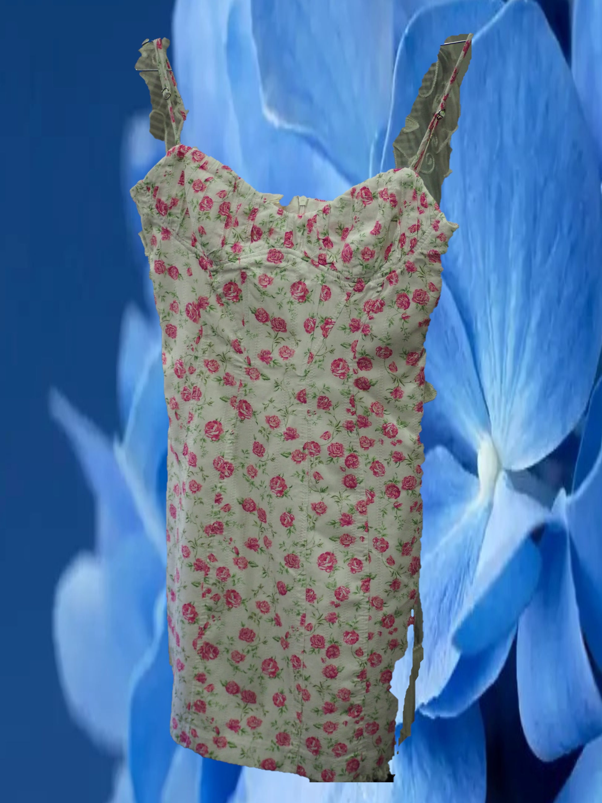 VESTIDO BLANCO CON FLORES ROSAS