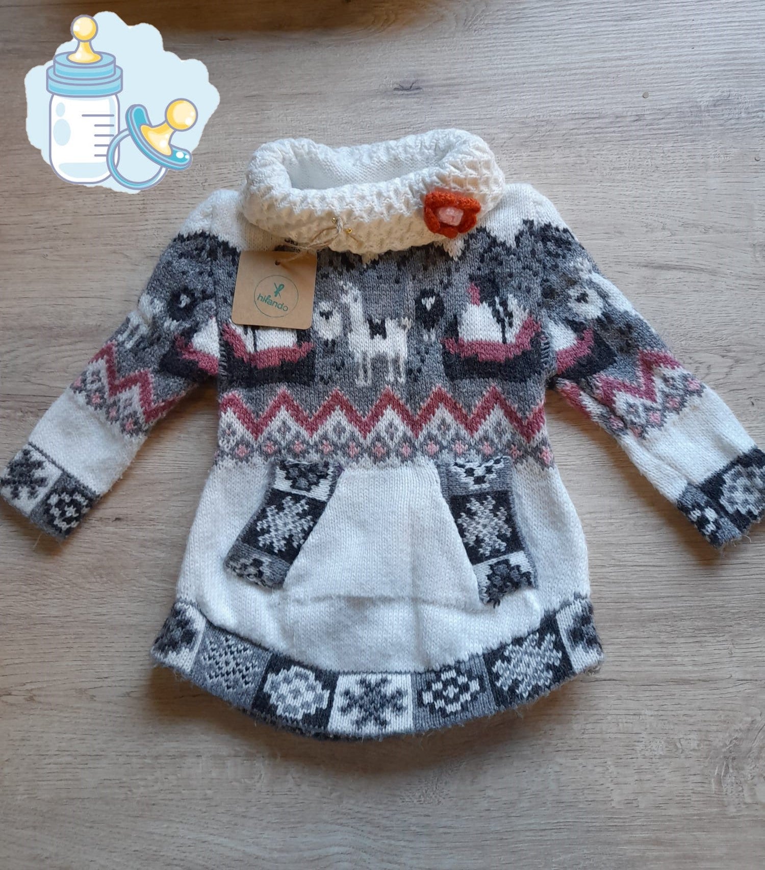 JERSEY LANA  BLANCO CON ESTAMPADO NAVIDAD GRIS BEBE