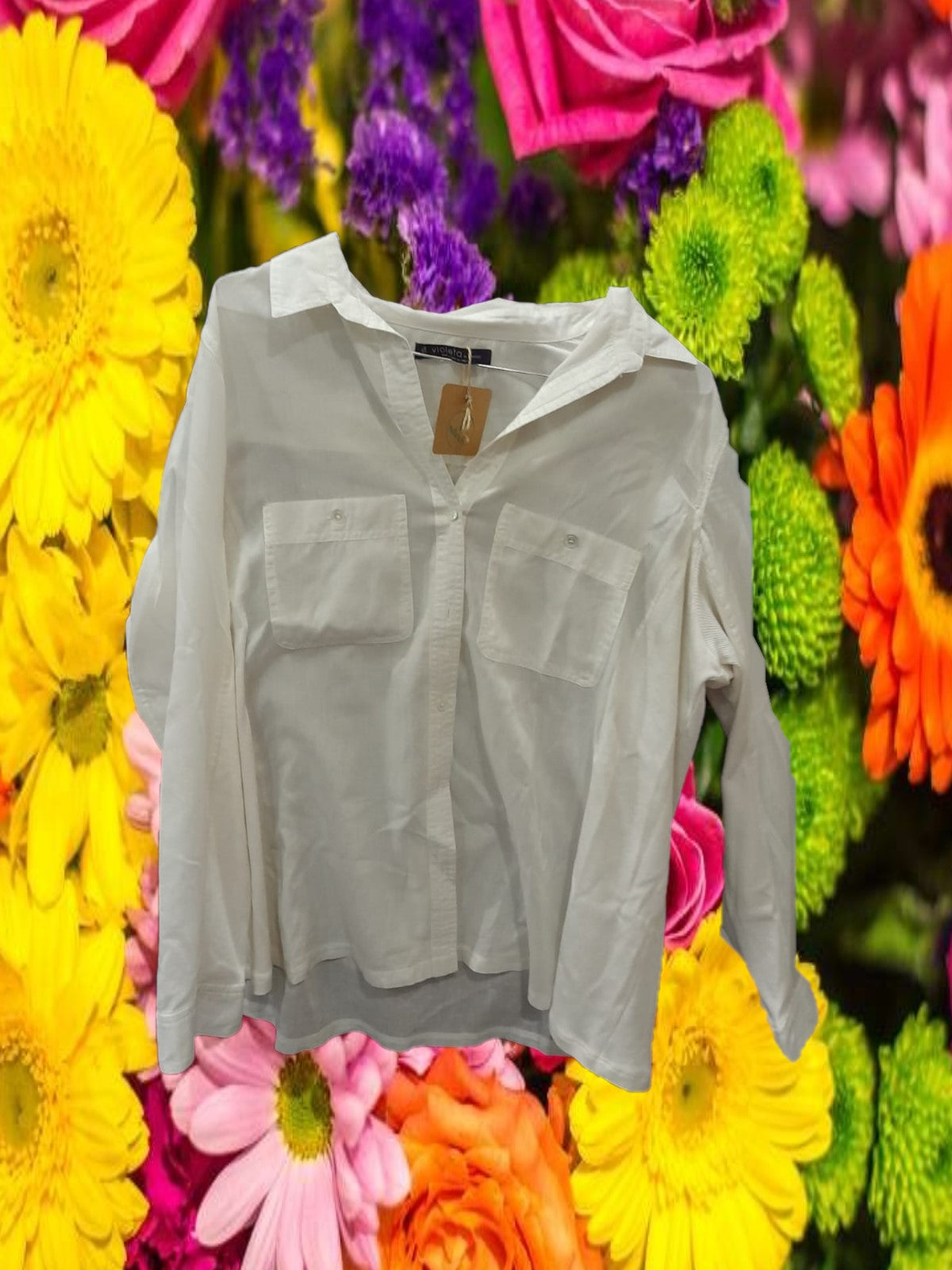 CAMISA BLANCA MUJER MANGA LARGA CON BOLSILLLOS