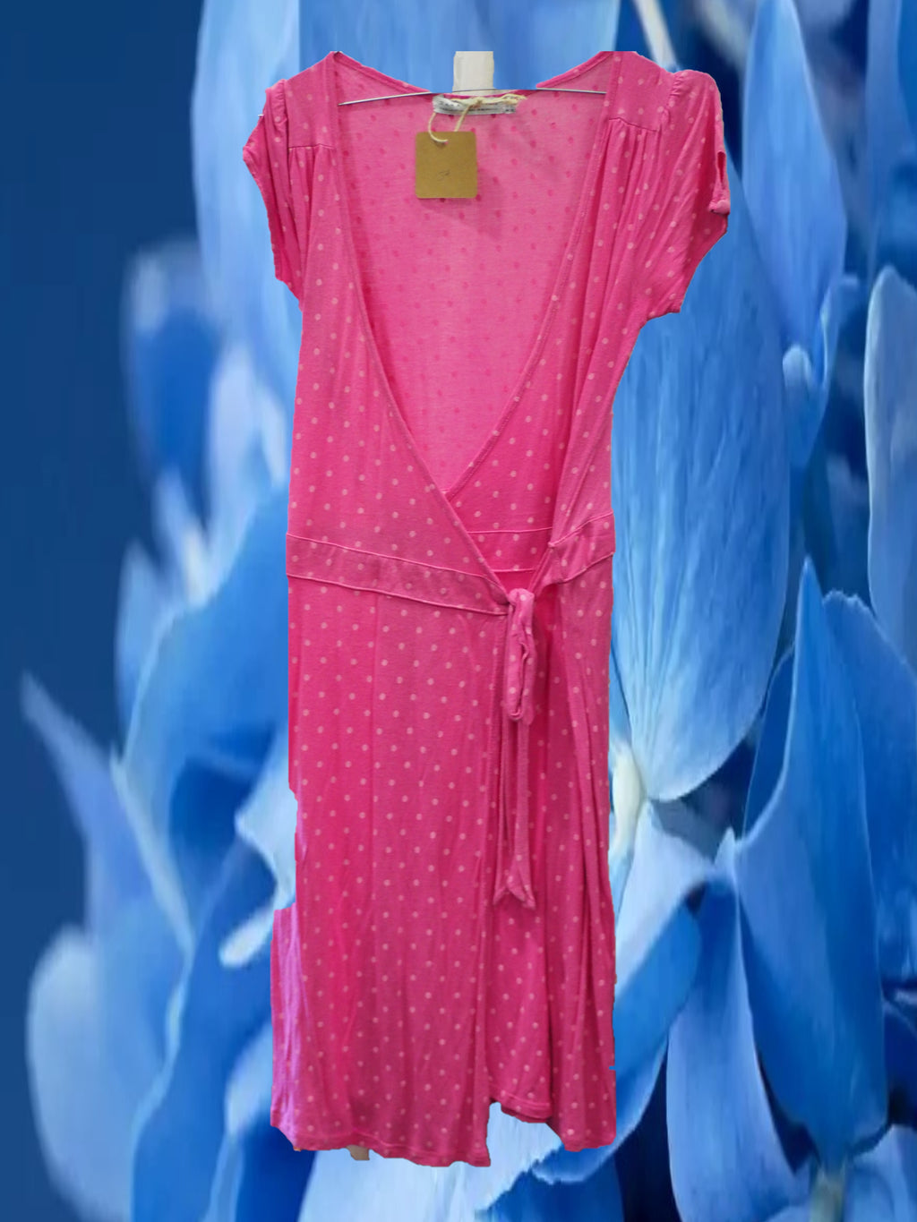 VESTIDO MANGA CORTA ROSA CON LUNARES