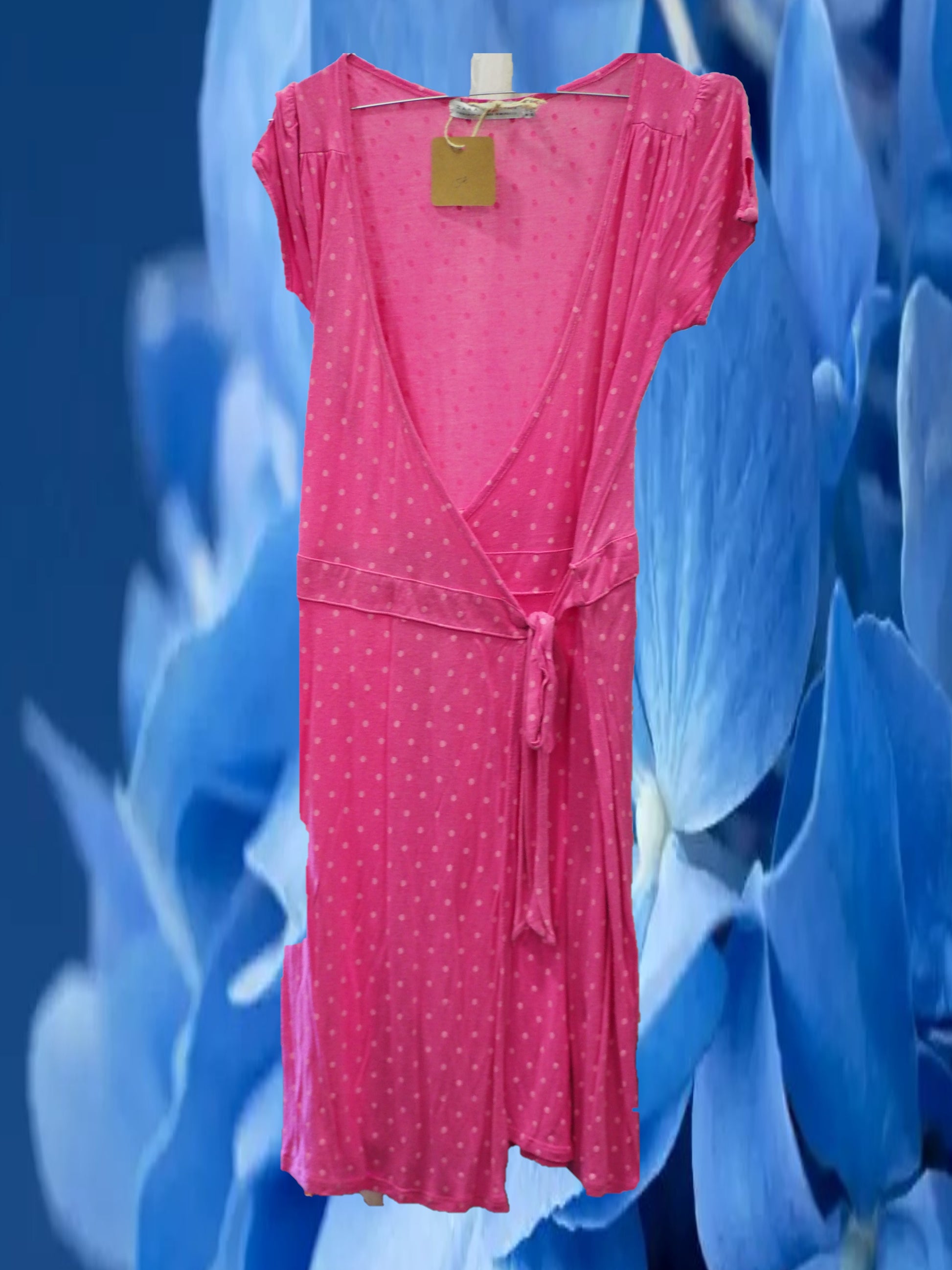 VESTIDO MANGA CORTA ROSA CON LUNARES