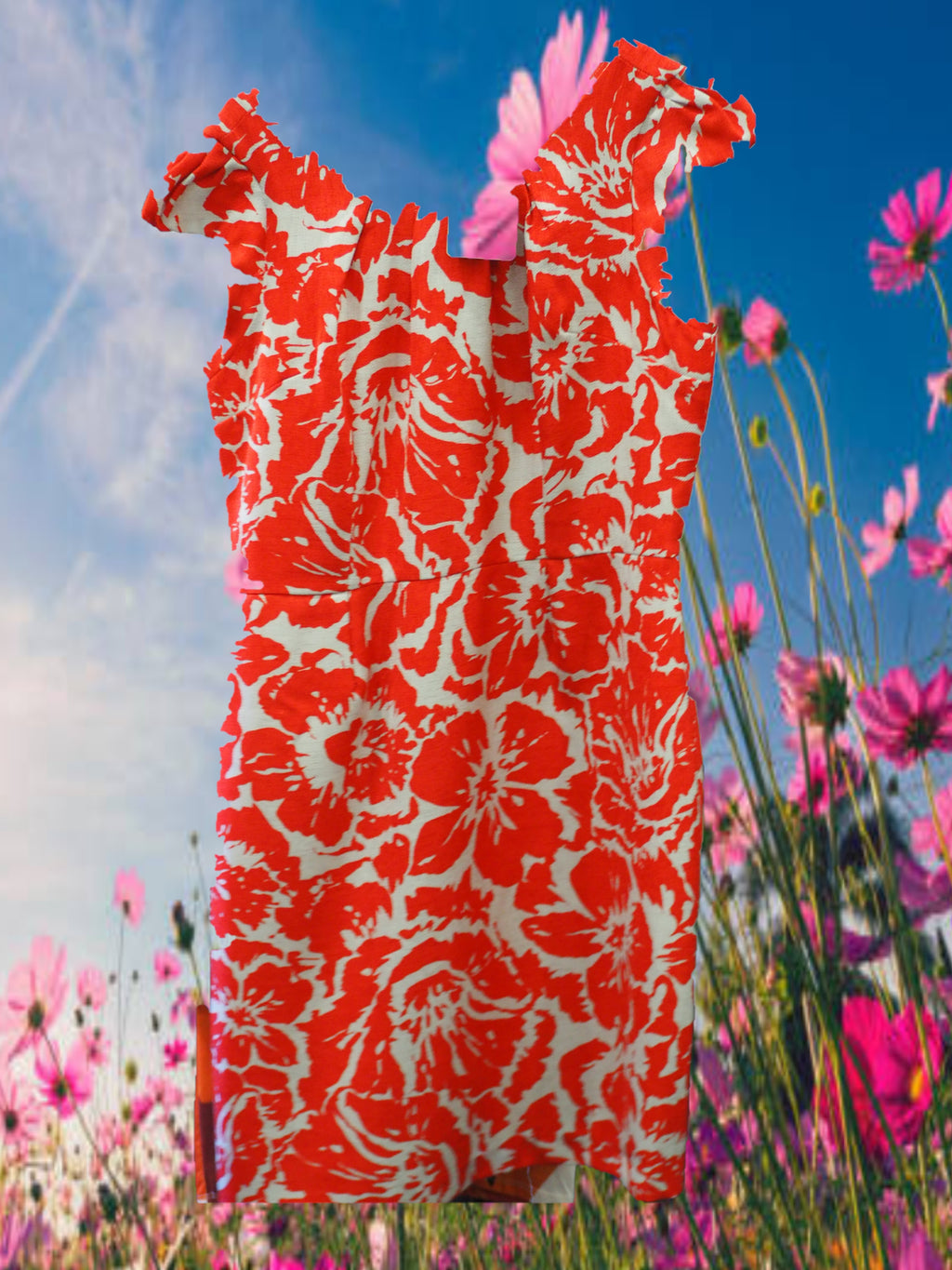 VESTIDO ROJO CON DETALLES FLORALES