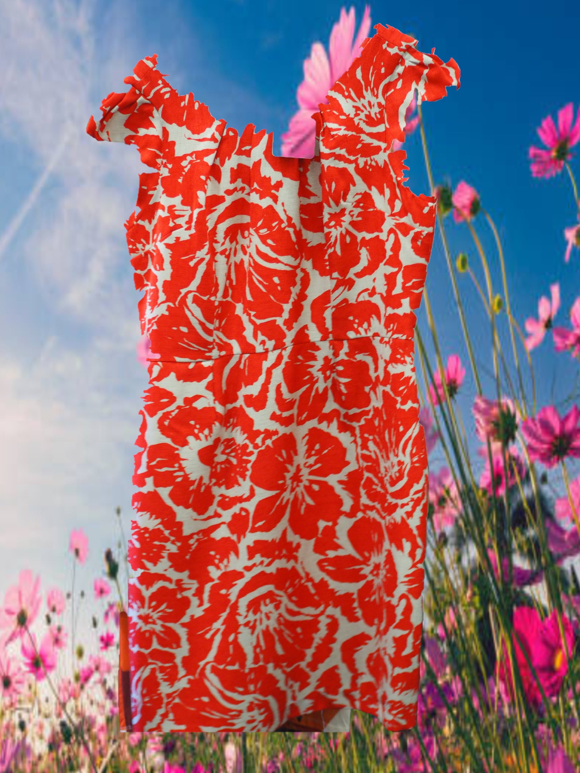 VESTIDO ROJO CON DETALLES FLORALES