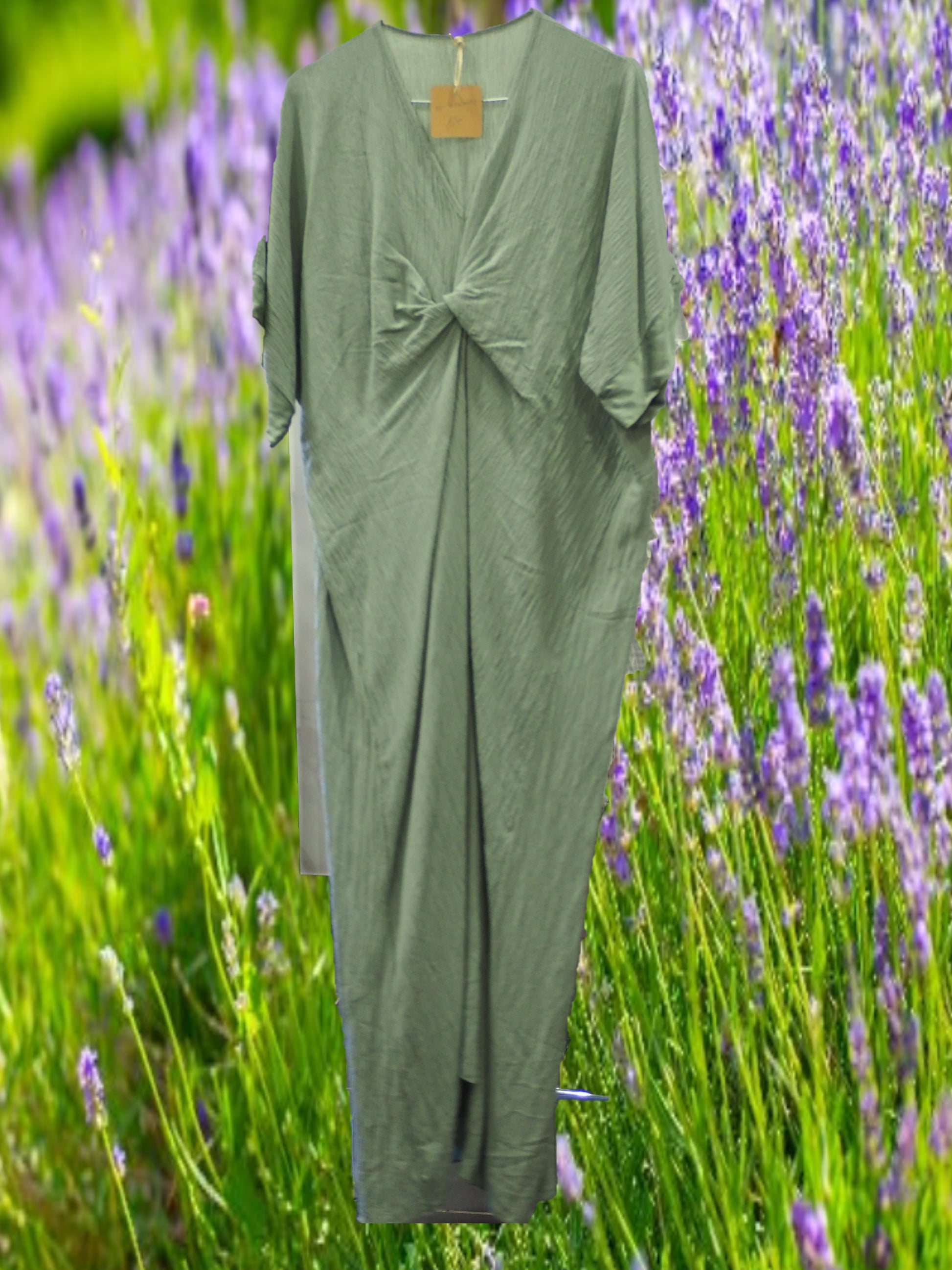 VESTIDO LARGO MANGA CORTA VERDE