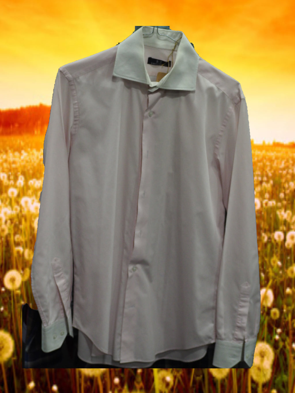 CAMISA CABALLERO MANGA LARGA ROSA PALO CON CUELLO BLANCO