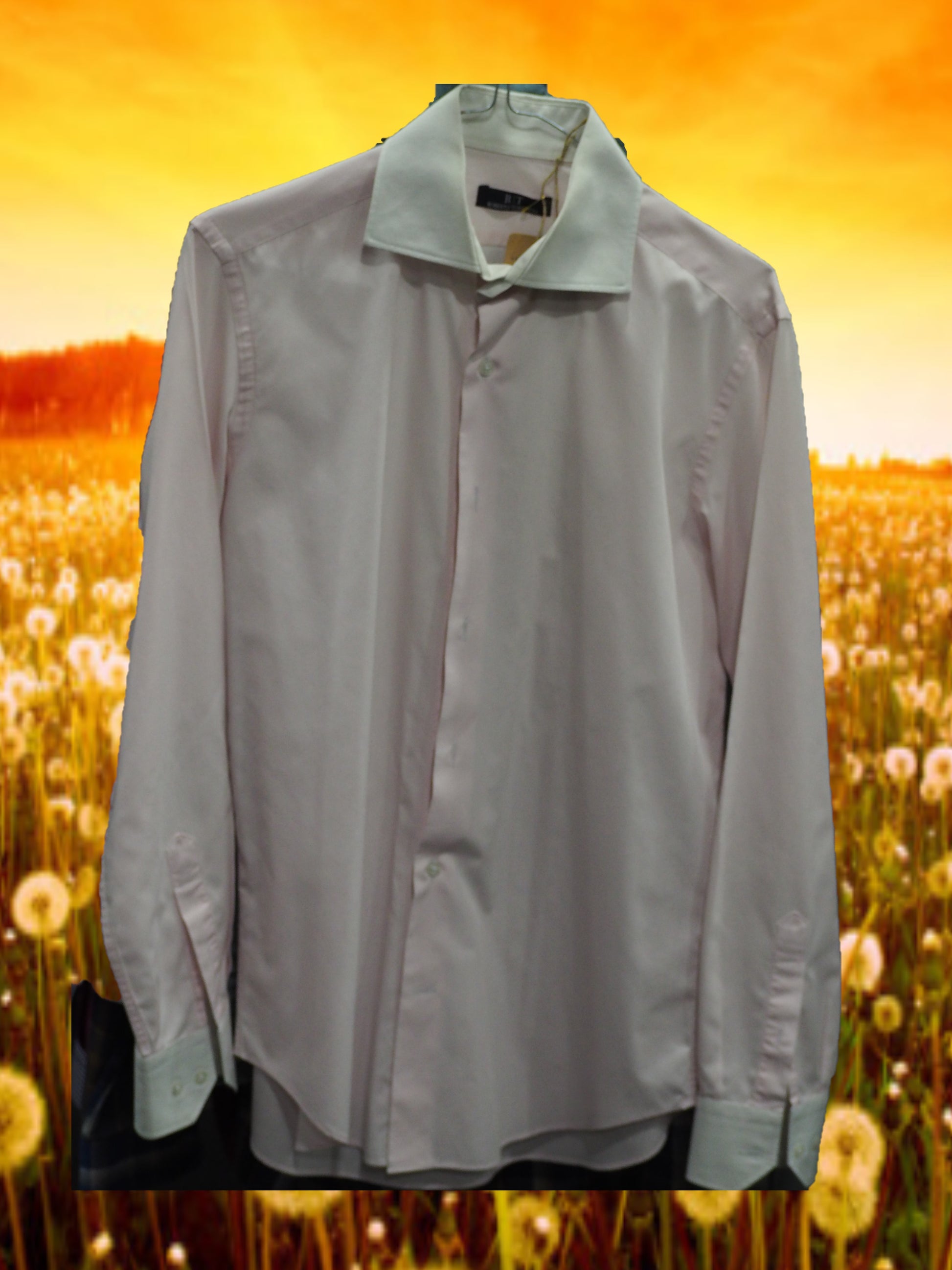 CAMISA CABALLERO MANGA LARGA ROSA PALO CON CUELLO BLANCO