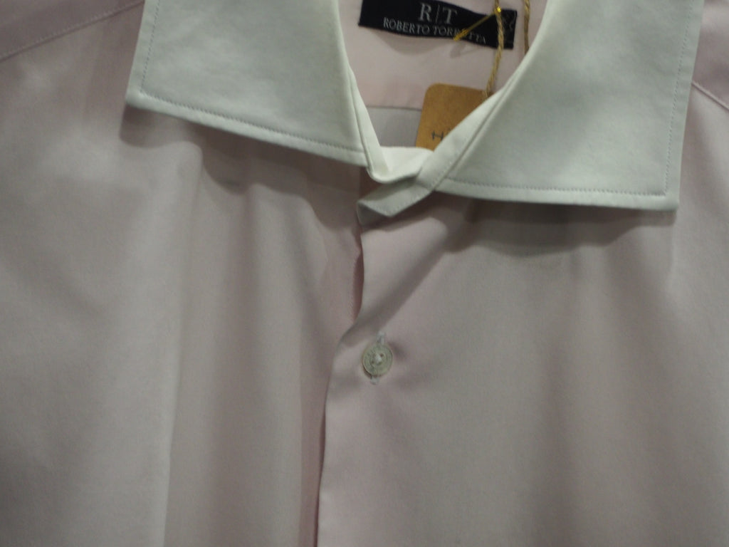 CAMISA CABALLERO MANGA LARGA ROSA PALO CON CUELLO BLANCO