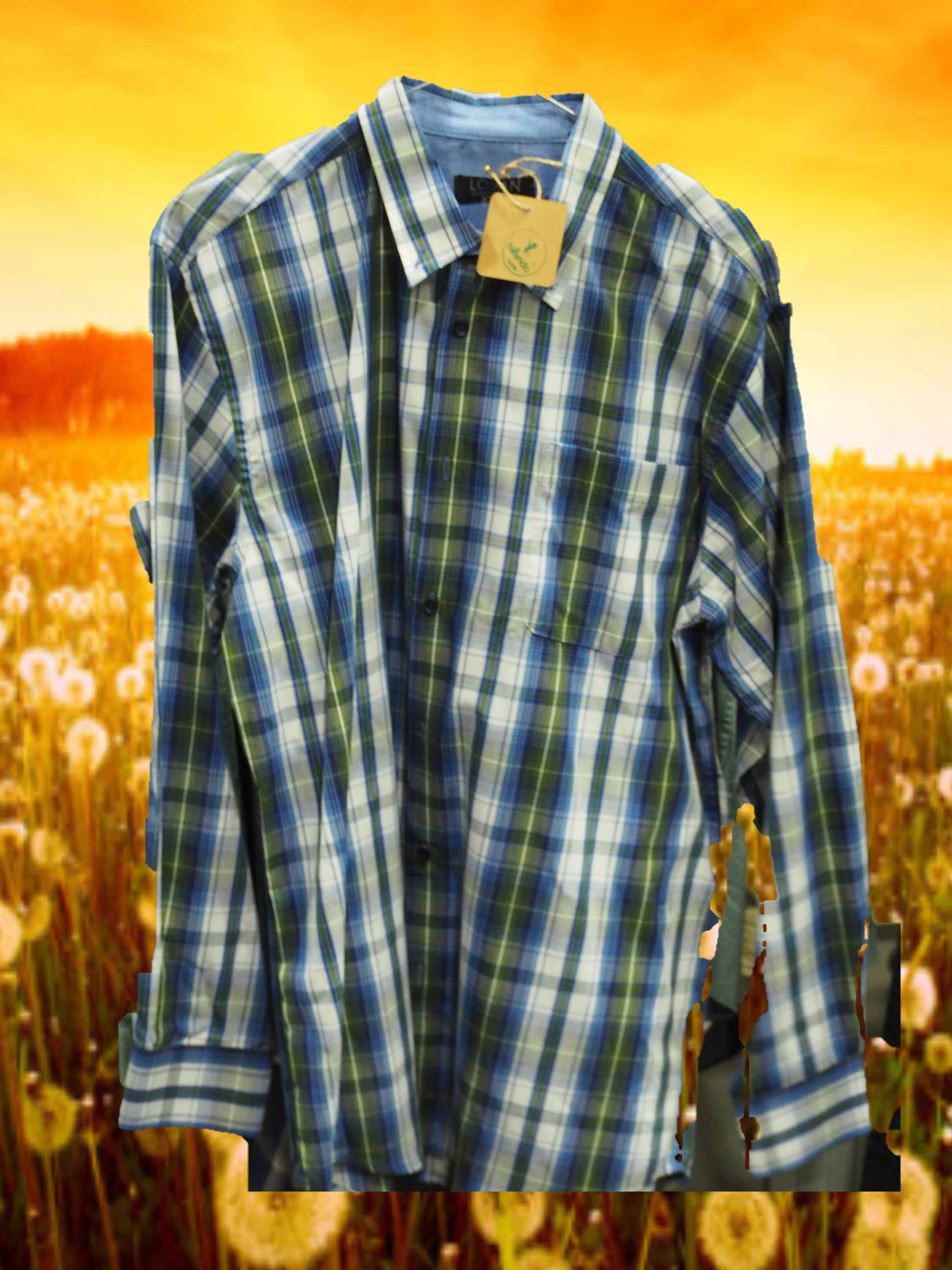 CAMISA CABALLERO MANGA LARGA CUADROS AZULES Y VERDES