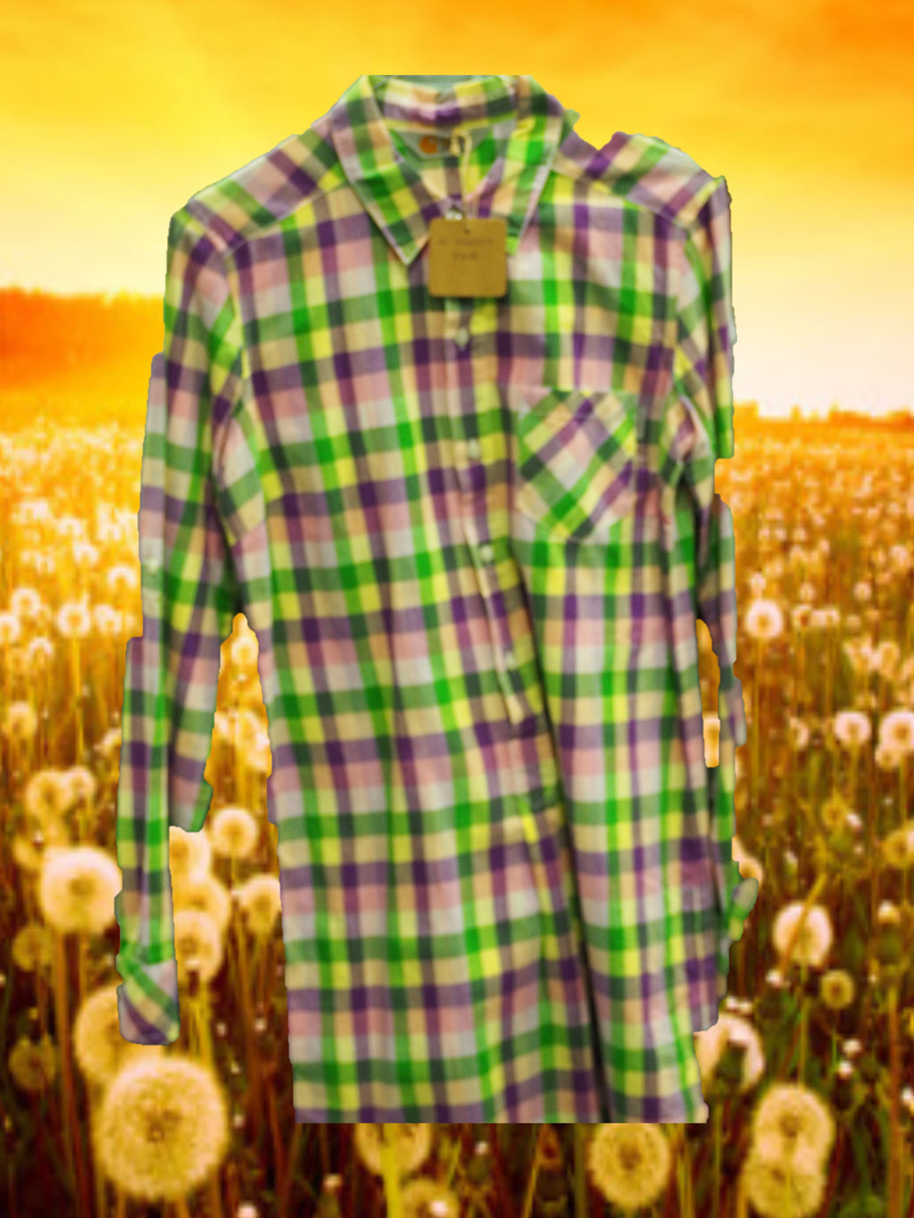CAMISA MUJER MANGA LARGA CUADROS VERDES Y MORADOS
