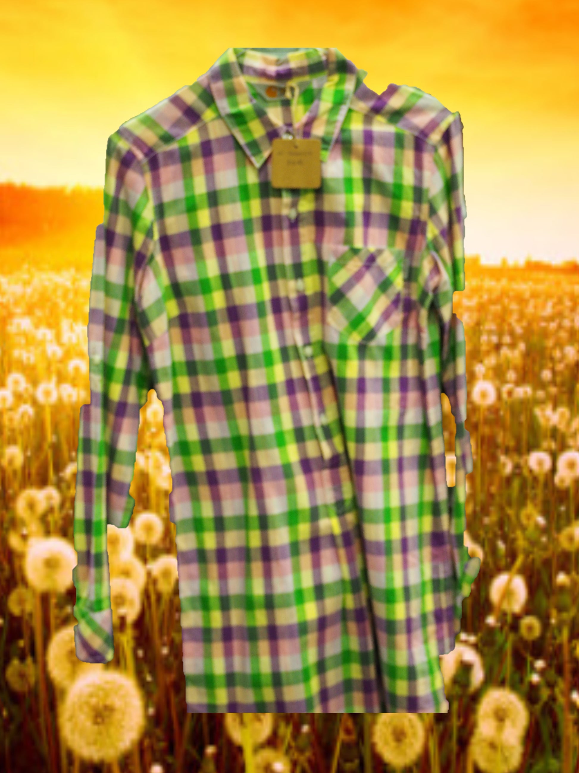 CAMISA MUJER MANGA LARGA CUADROS VERDES Y MORADOS