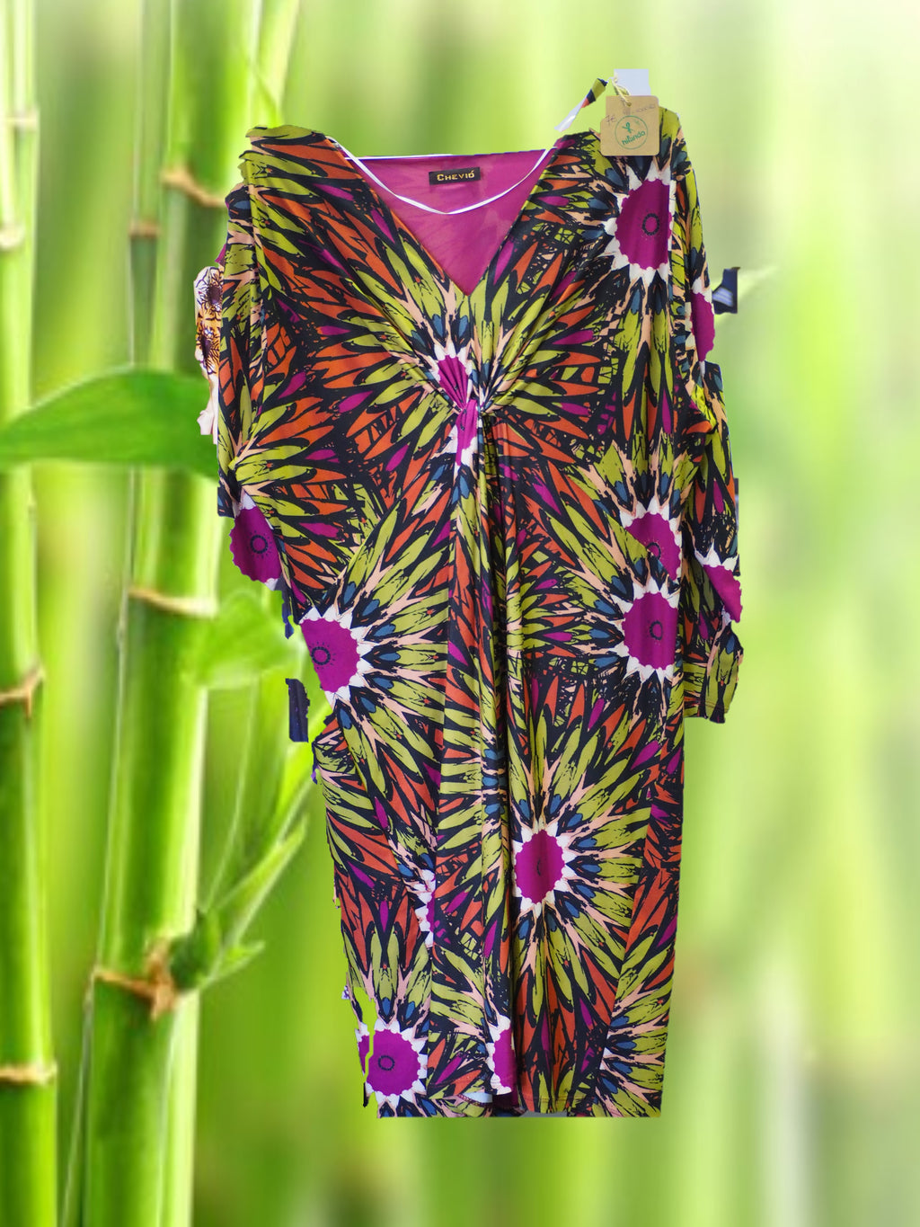 VESTIDO MIDI MANGA LARGA  VERDE CON ESTAMPADO FLORAL