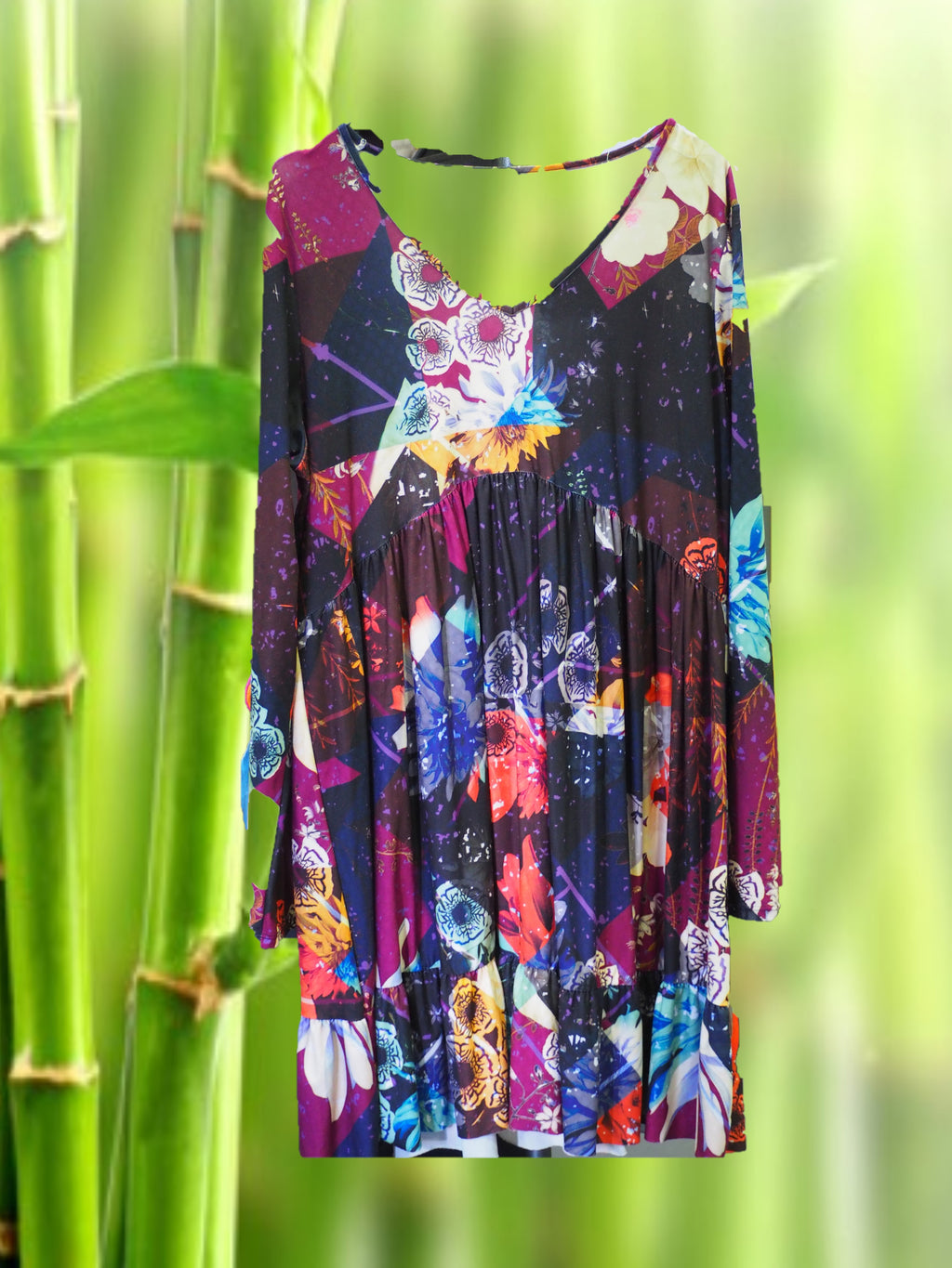 VESTIDO MIDI MANGA LARGA  MULTICOLOR