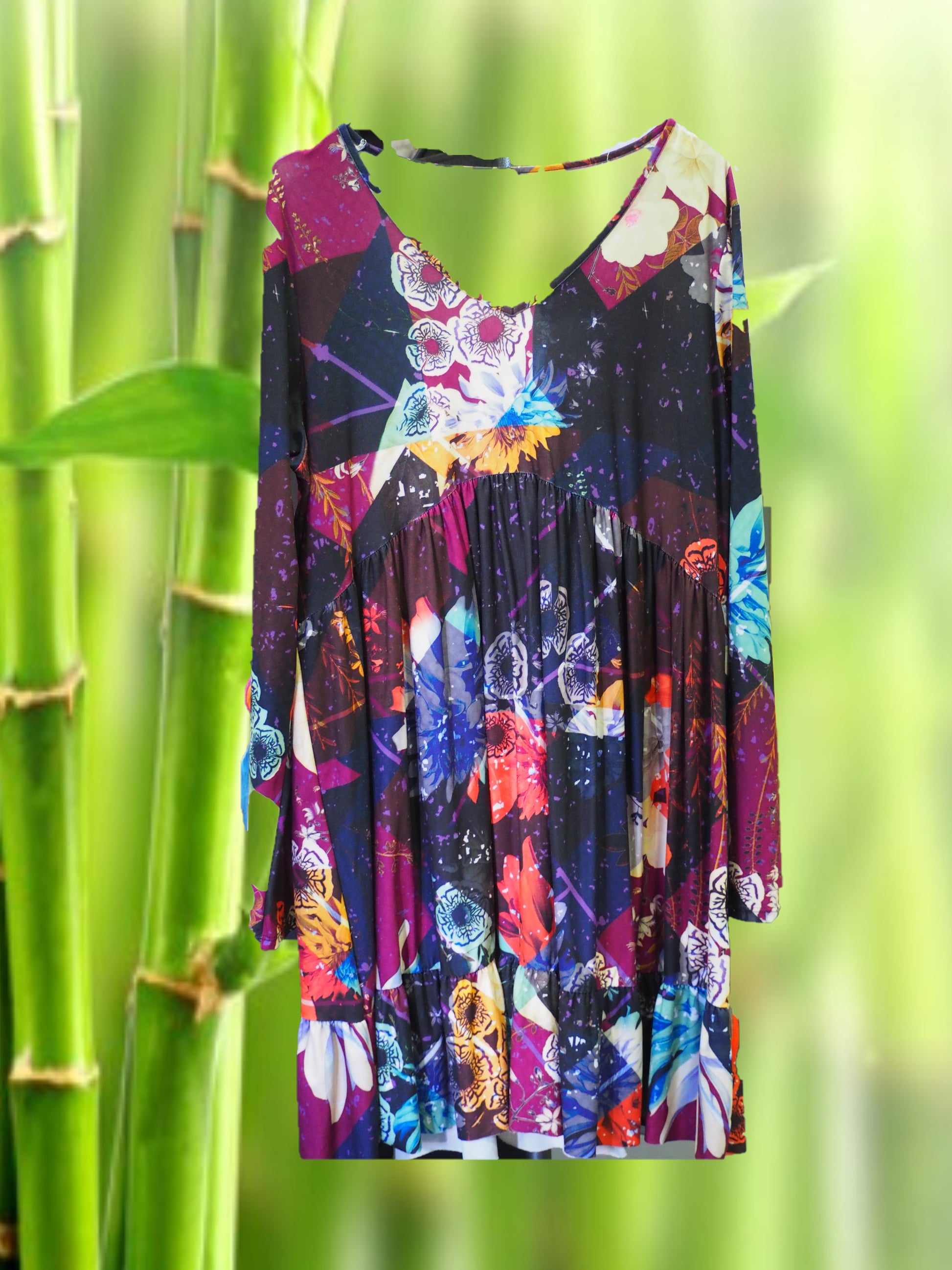 VESTIDO MIDI MANGA LARGA  MULTICOLOR