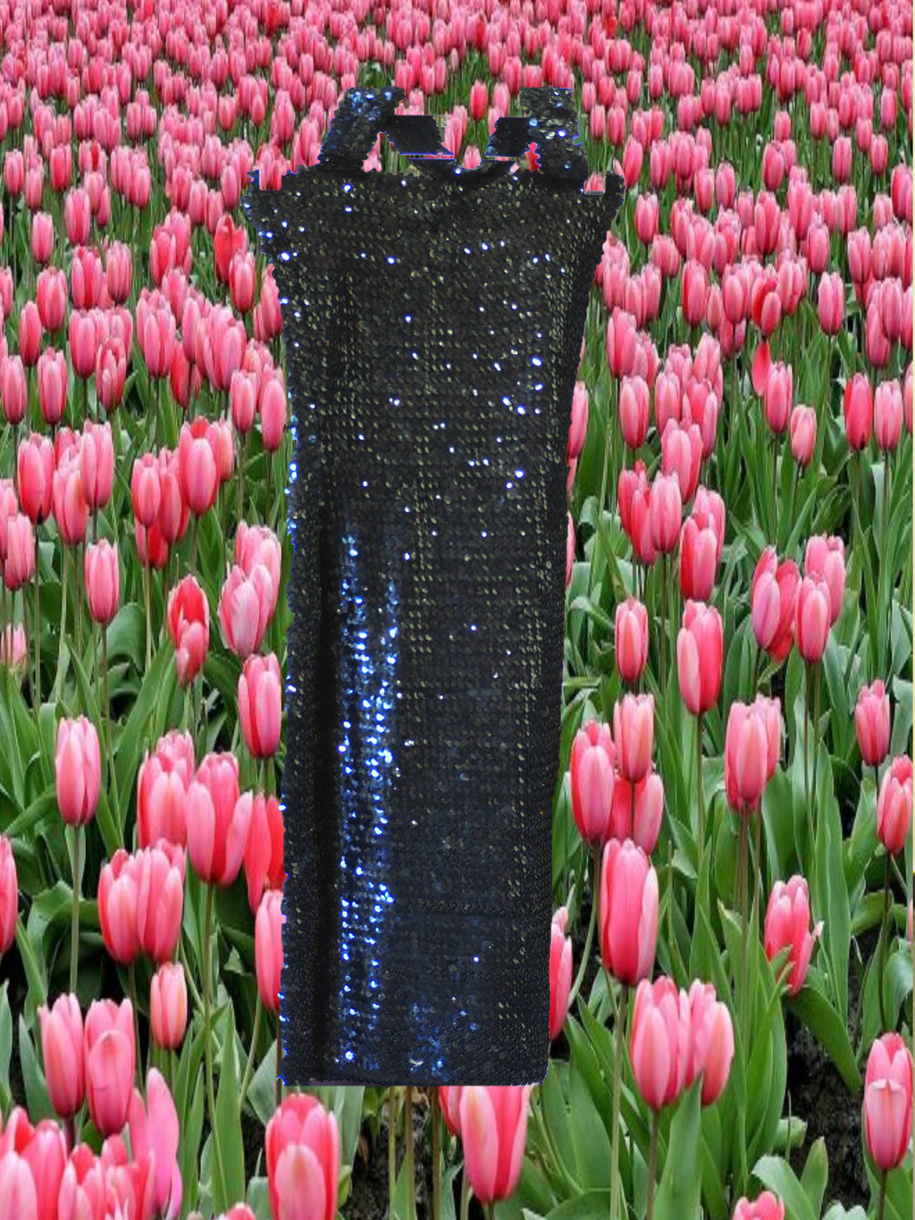 VESTIDO CORTO CUELLO HALTER NEGRO CON LENTEJUELAS