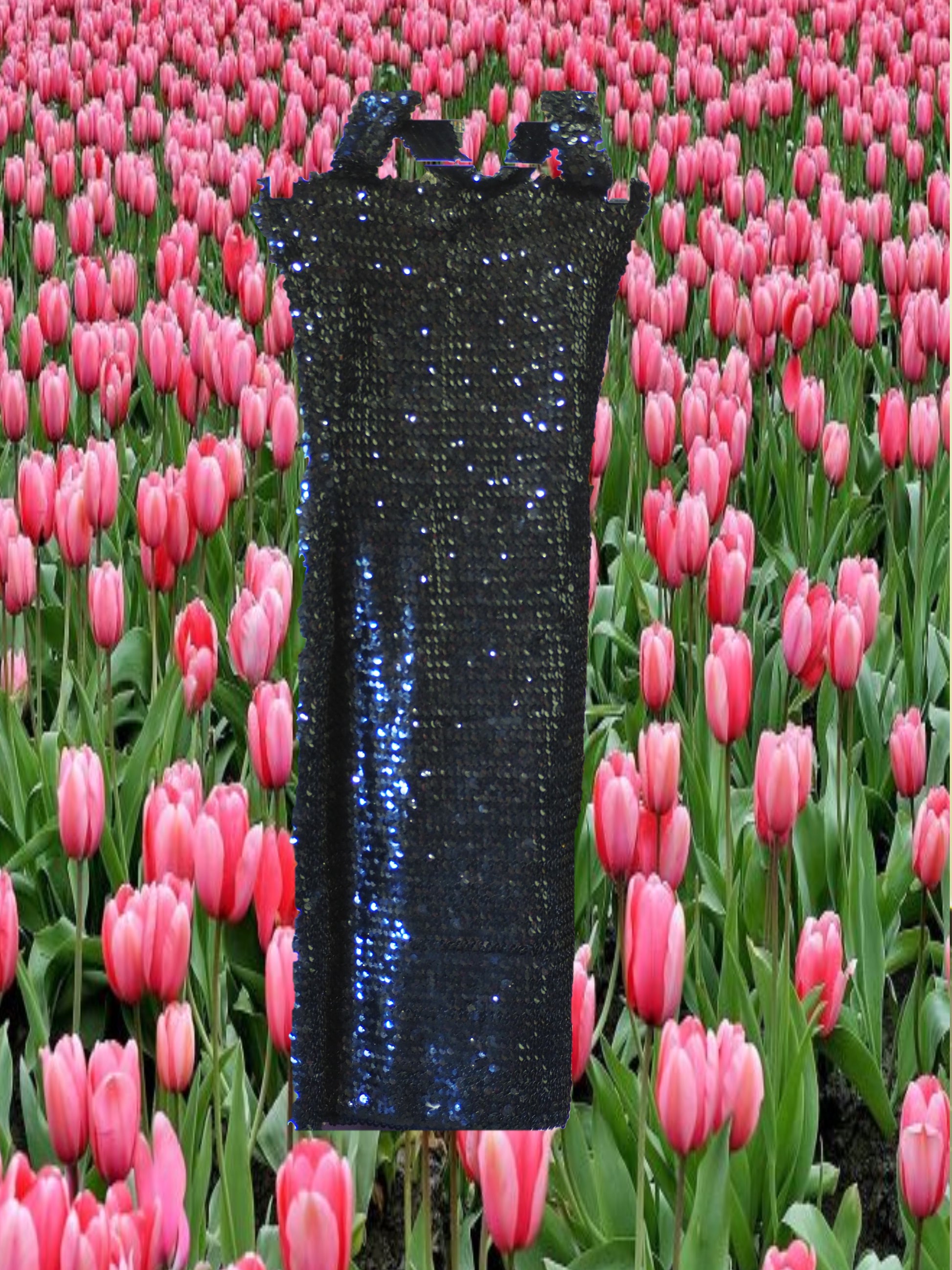VESTIDO CORTO CUELLO HALTER NEGRO CON LENTEJUELAS