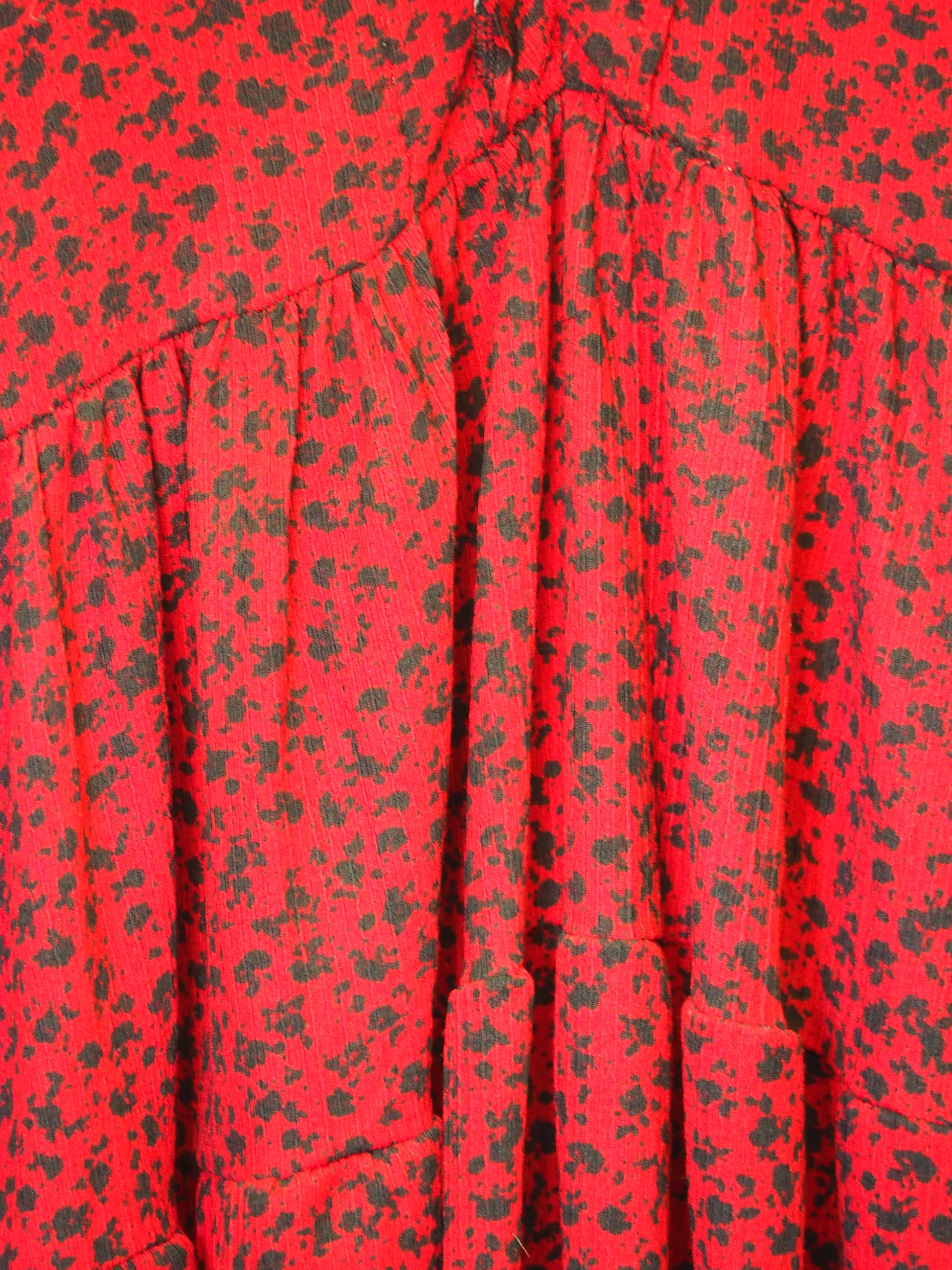 VESTIDO MIDI ROJO MANGA LARGO CON ESTAMPADO