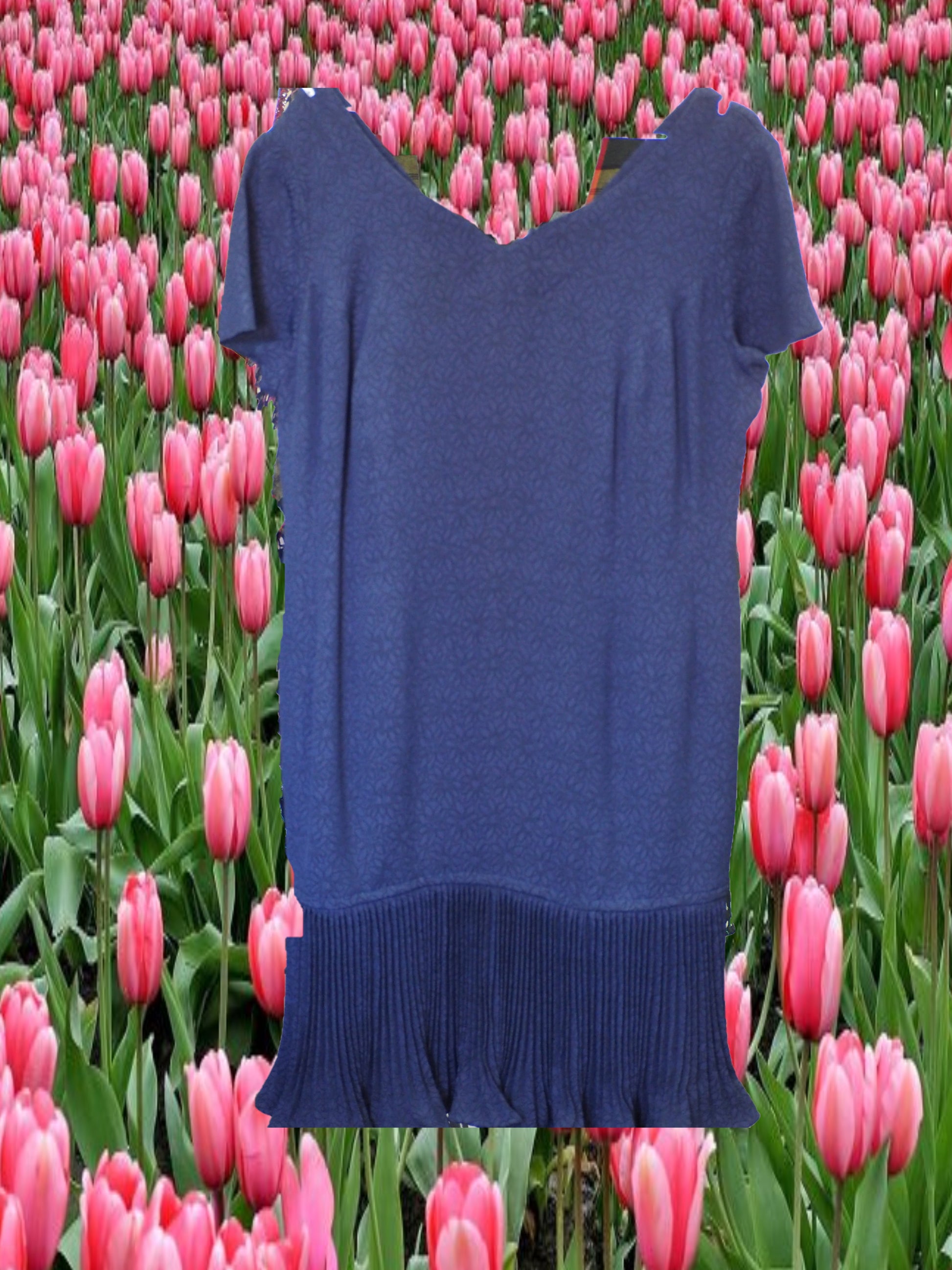VESTIDO LARGO CON VOLANTE Y MANGA CORTA AZUL MARINO
