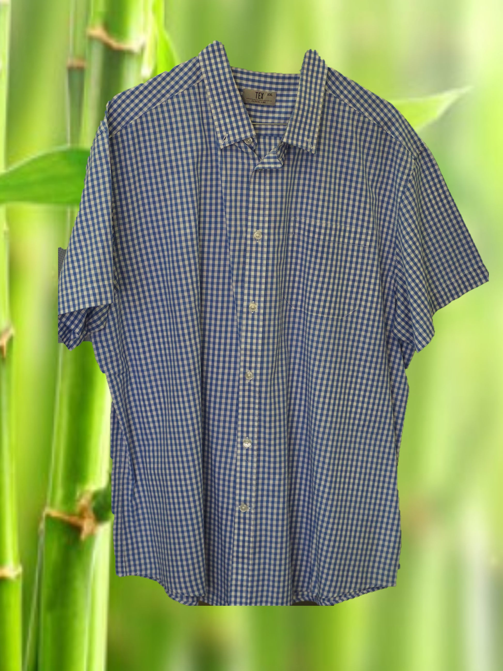 CAMISA MANGA CORTA CABALLERO BLANCA CON CUADROS AZULES