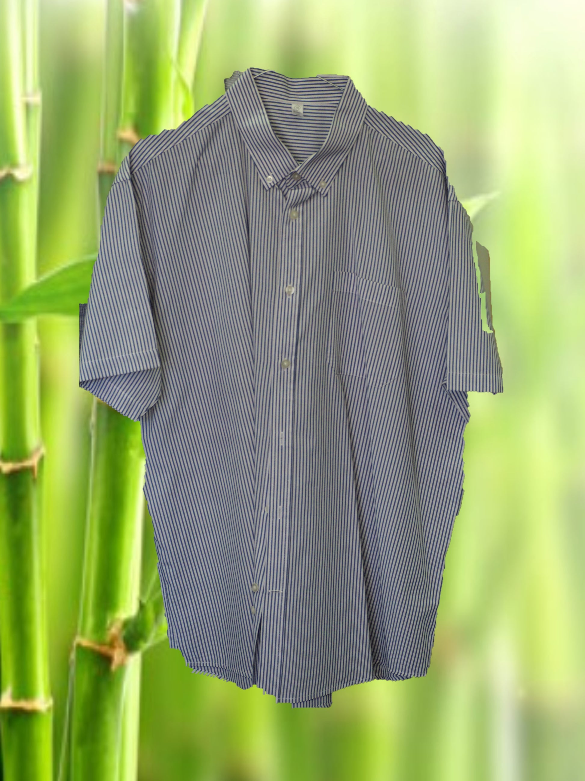 CAMISA MANGA CORTA CABALLERO BLANCA CON RAYAS AZULES