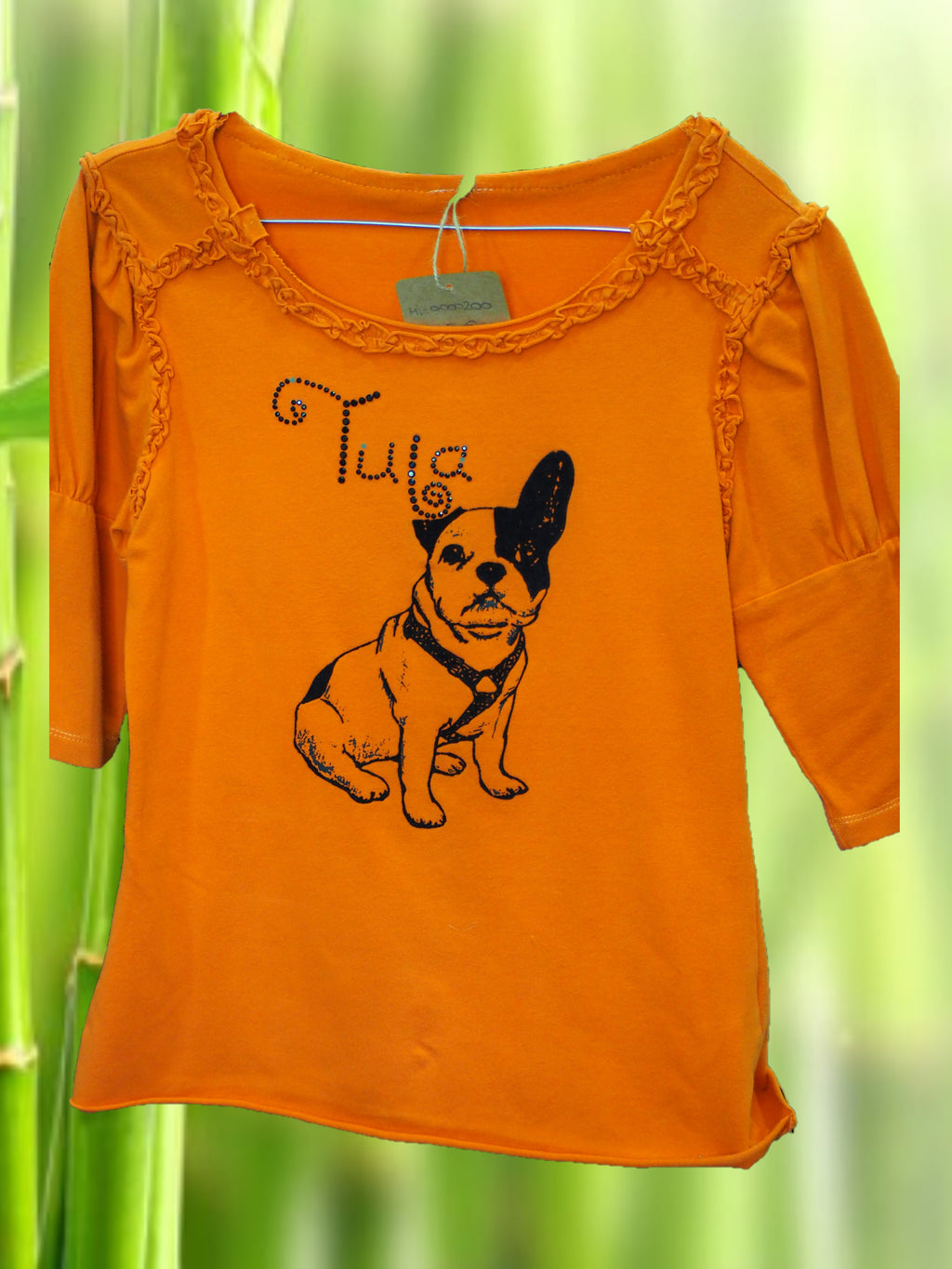CAMISETA SEÑORA MANGA LARGA NARANJA CON ESTAMPADO