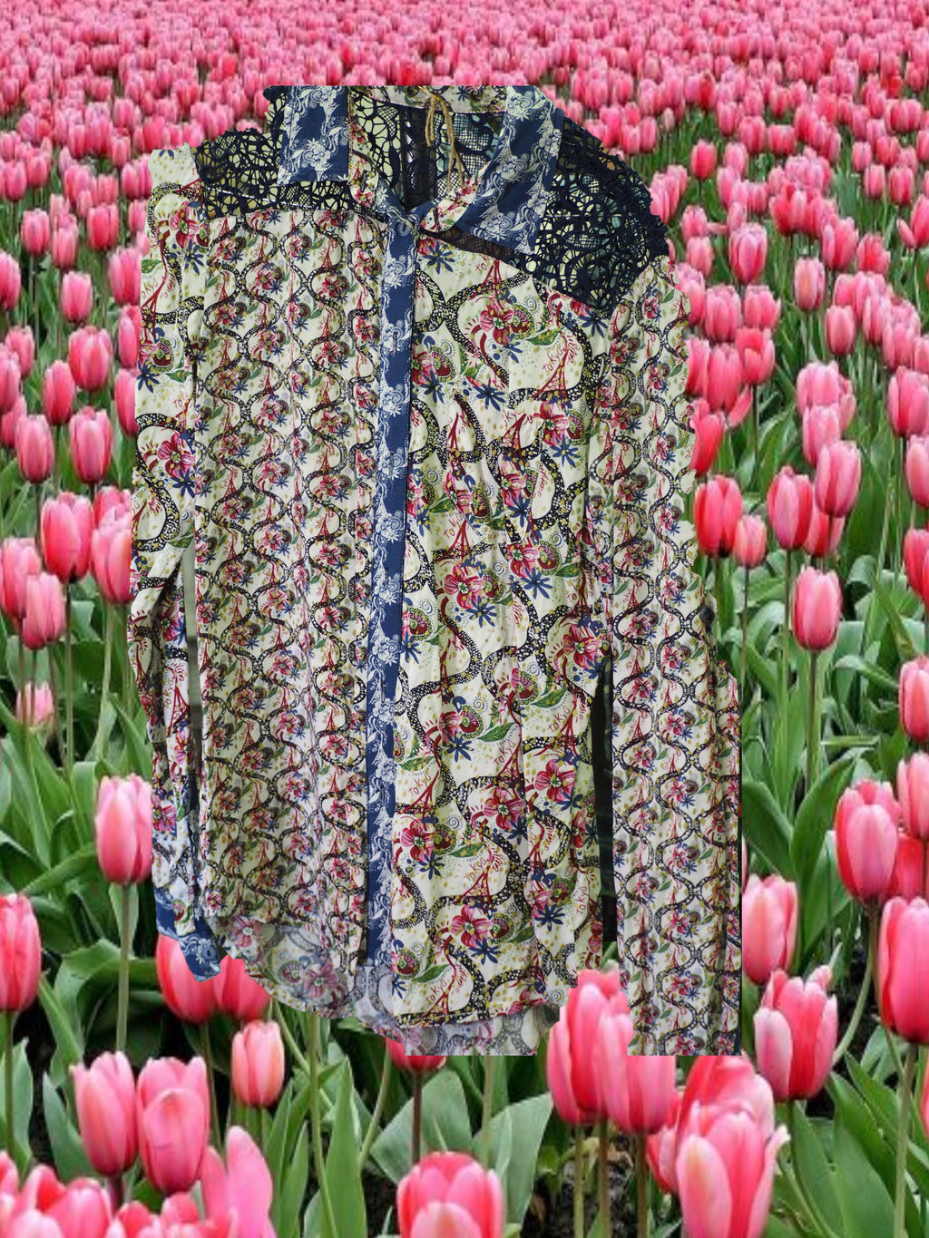 CAMISA SEÑORA MANGA LARGA BLANCA CON ESTAMPADO Y DETALLE EN ESPALDA