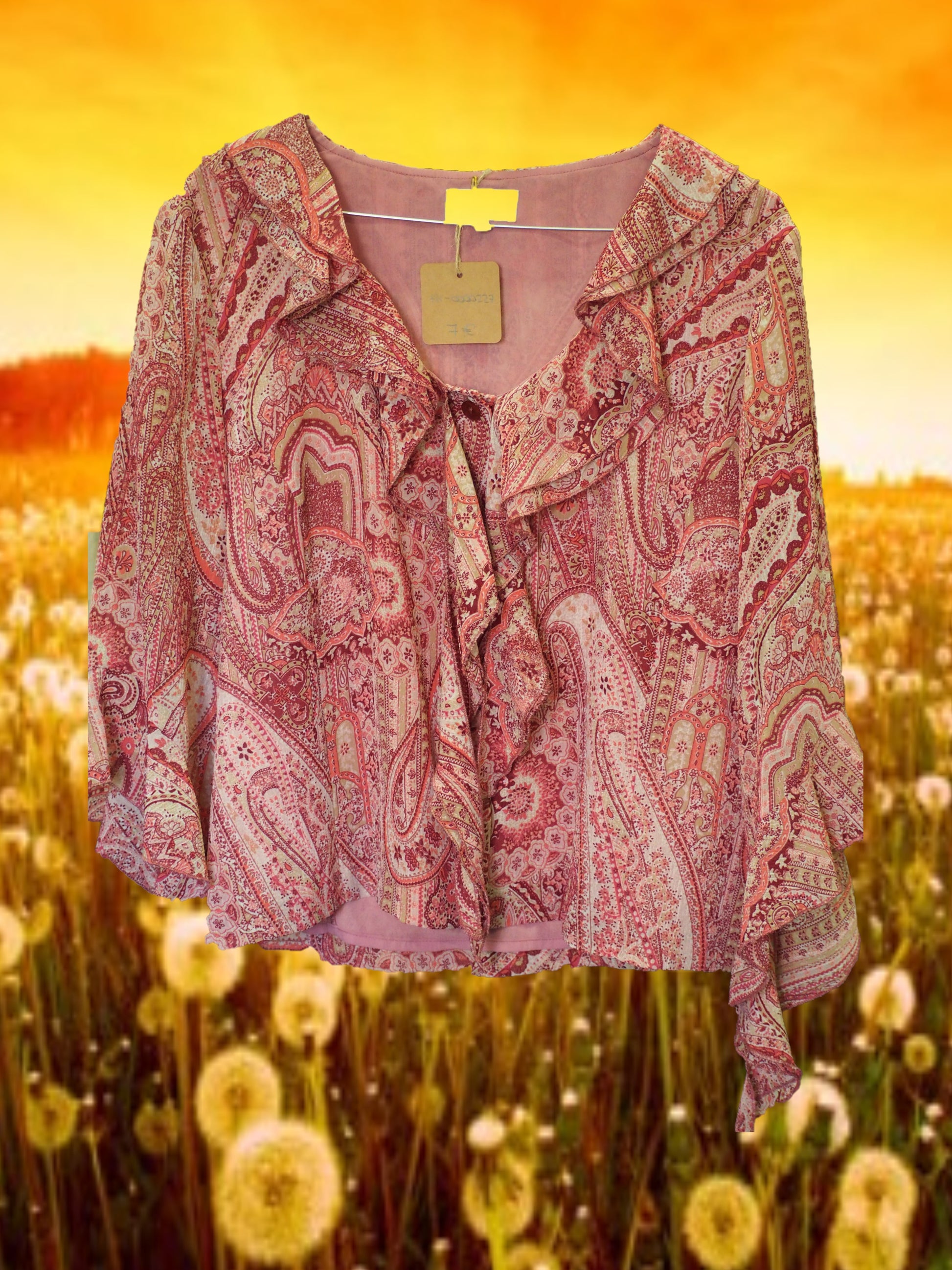 CAMISA SEÑORA MANGA LARGA ROSA CON ESTAMPADO