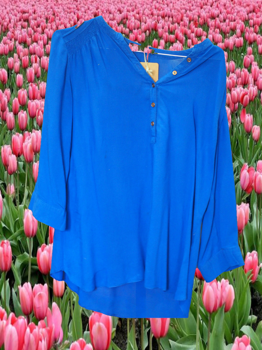 BLUSA MANGA LARGA AZUL MARINO SEDA