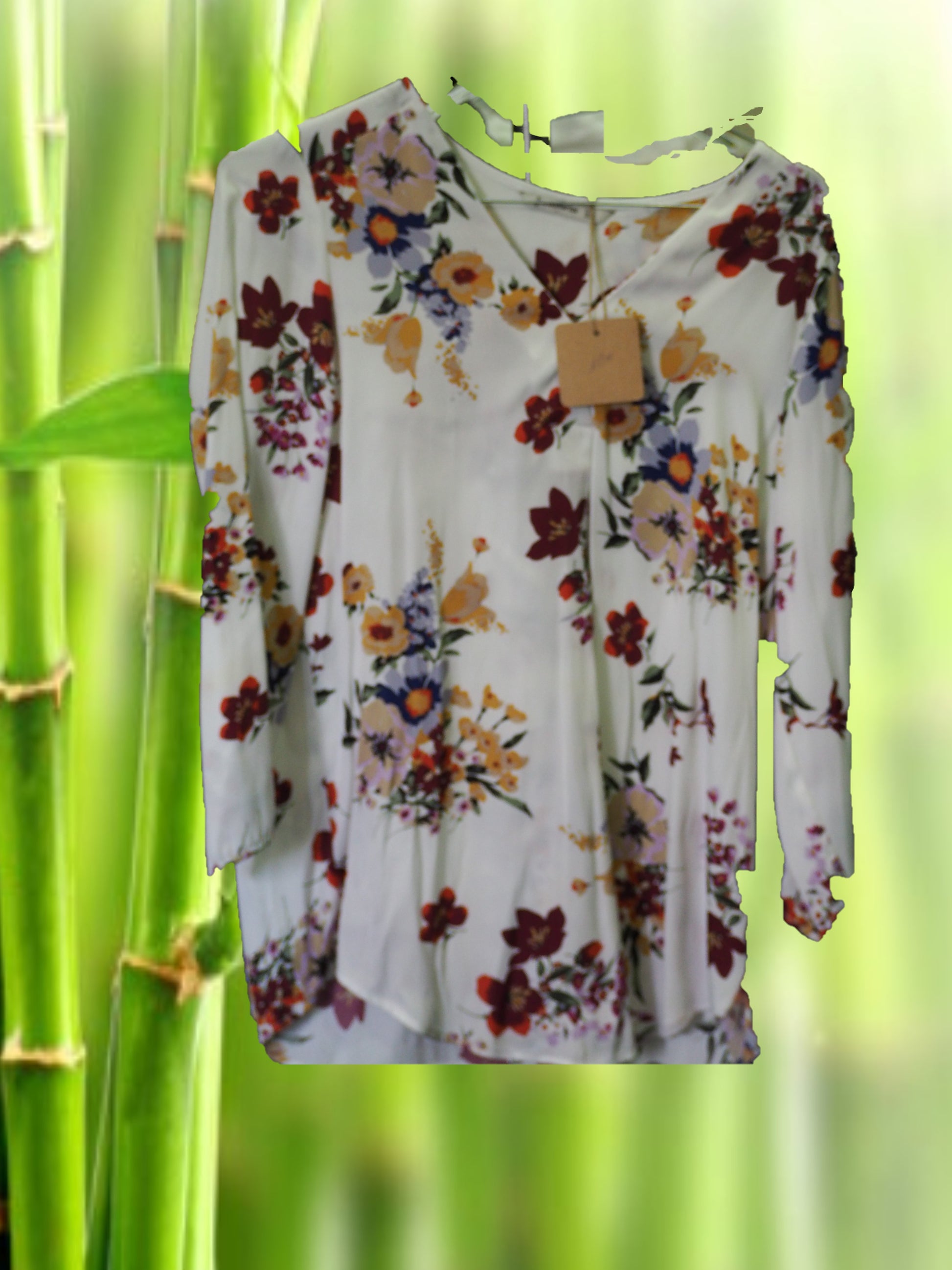 CAMISA SEÑORA MANGA LARGA BLANCA CON ESTAMPADO FLORAL