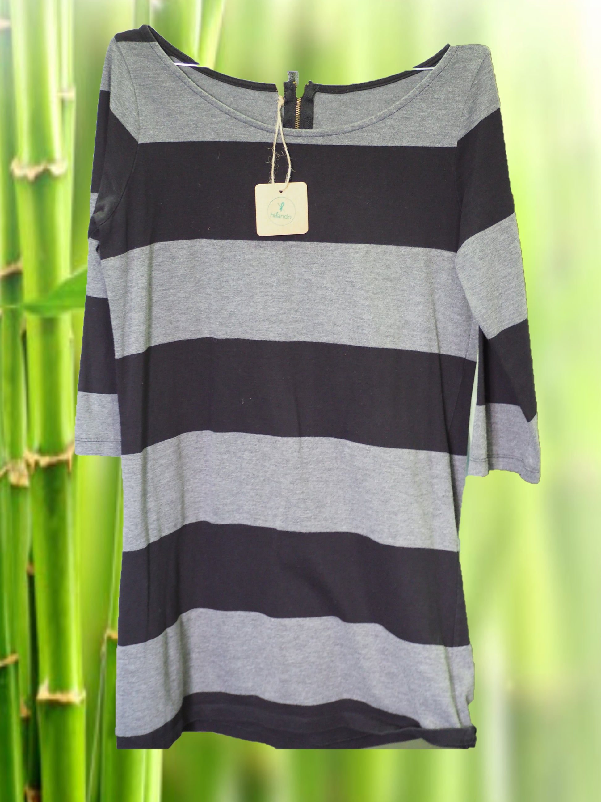 VESTIDO  MANGA LARGA RAYAS NEGRO Y GRIS