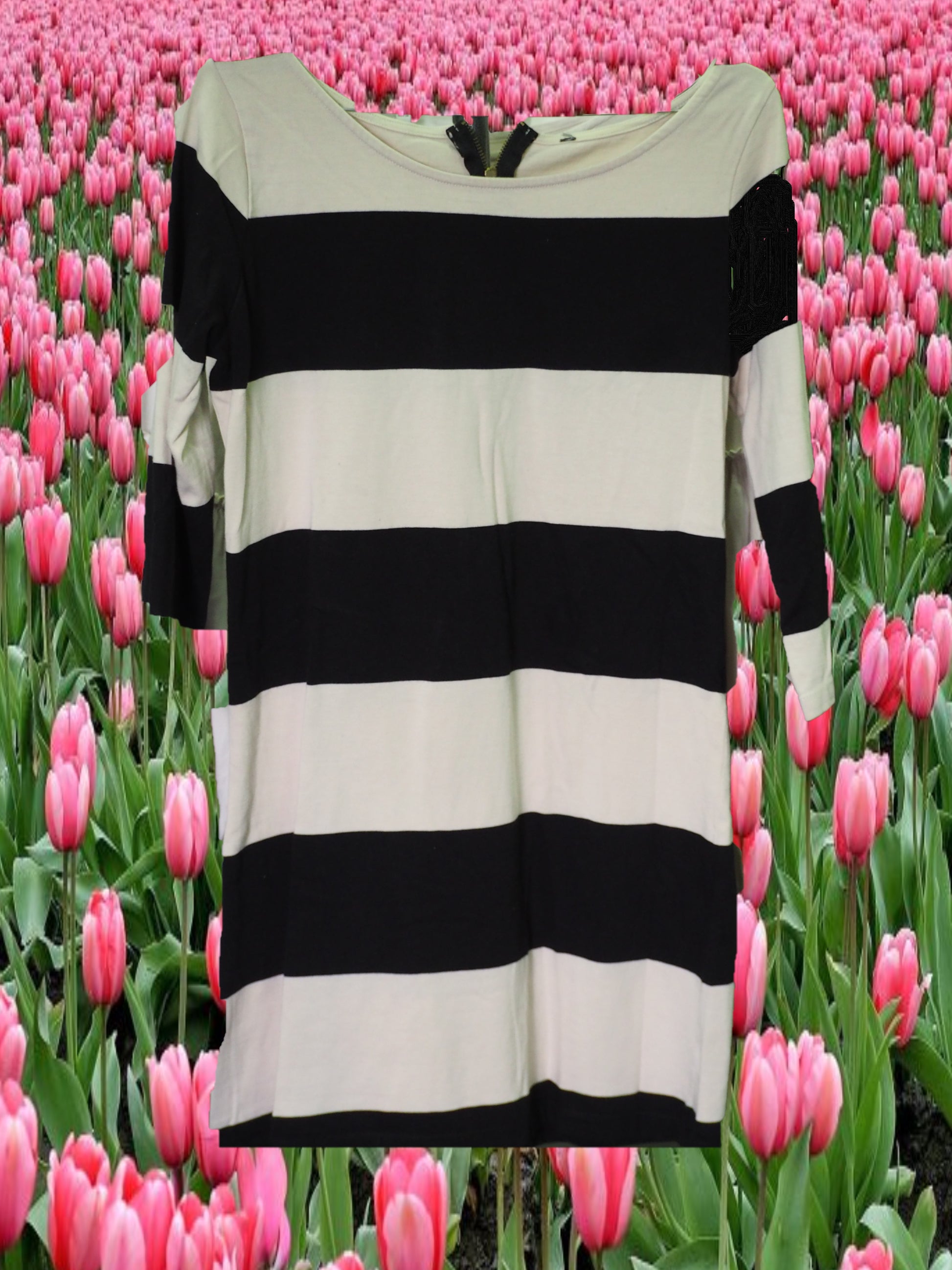 VESTIDO  MANGA LARGA NEGRO Y BEIGE
