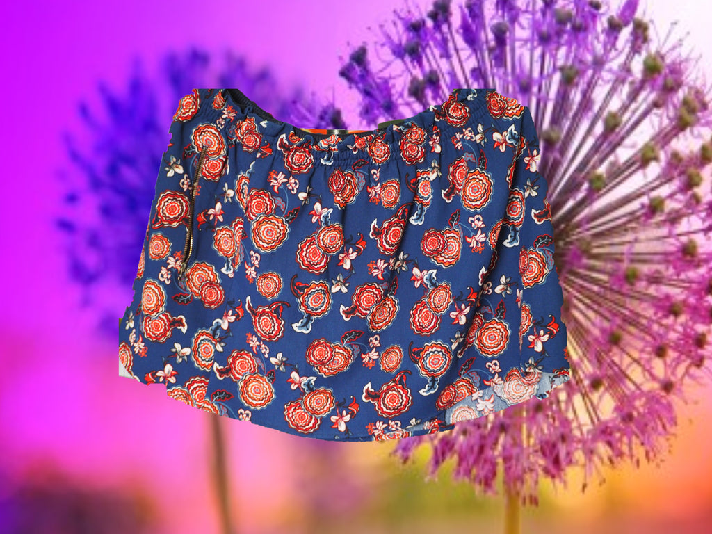 FALDA CORTA AZUL ESTAMPADA