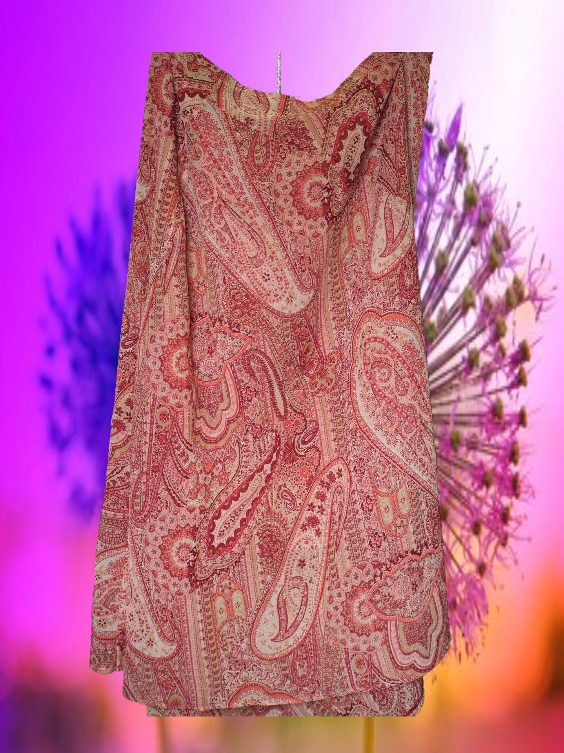 FALDA MIDI ROSA CON ESTAMPADO