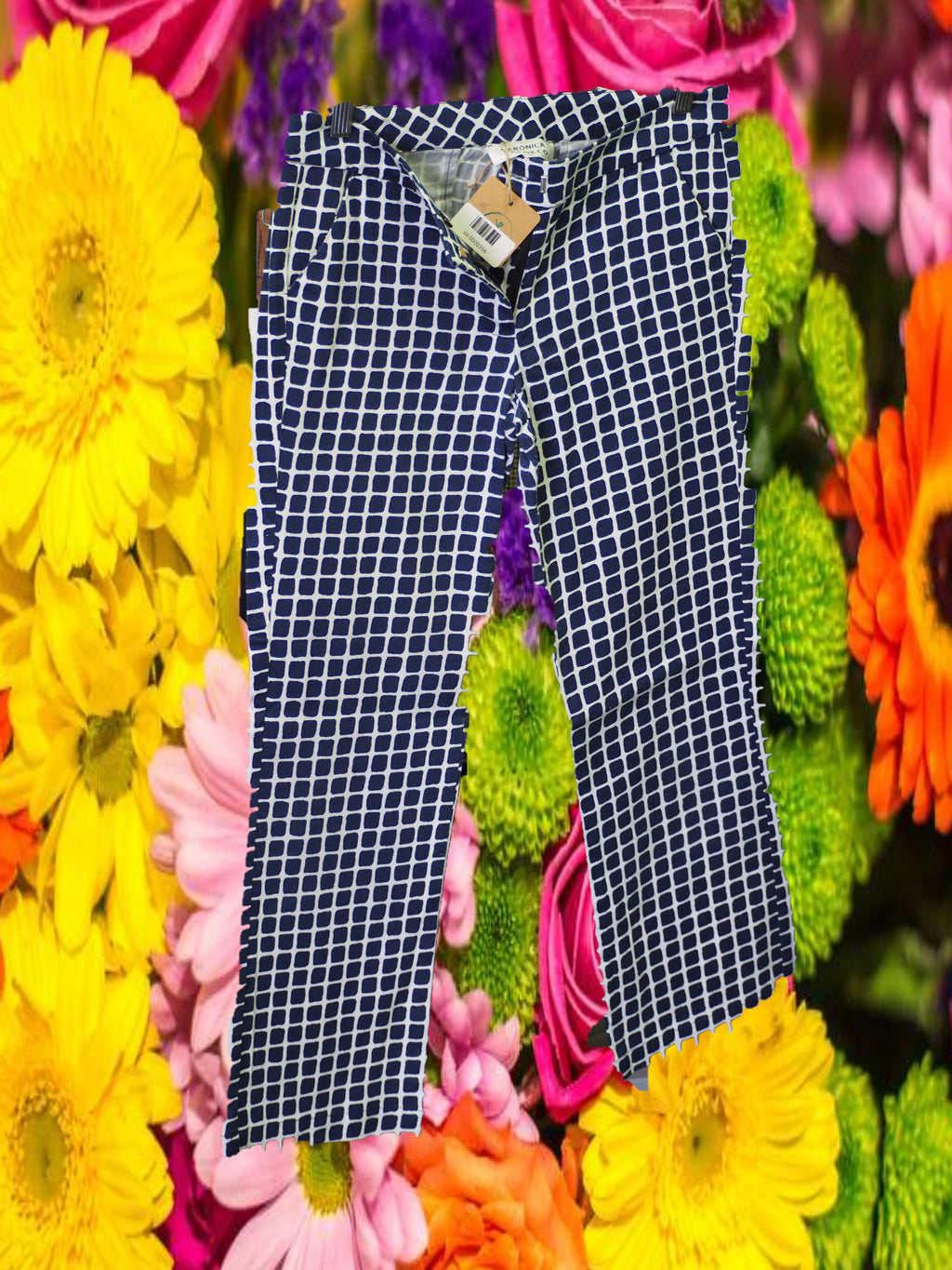 PANTALÓN MUJER DE VESTIR AZUL CUADROS