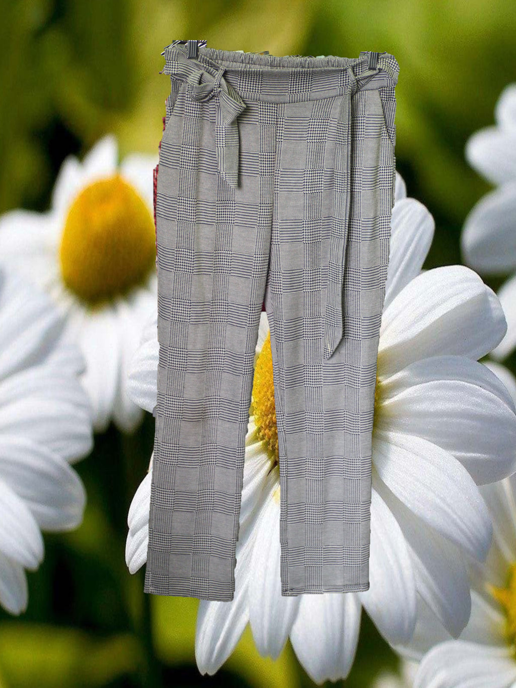 PANTALÓN MUJER BLANCO CON CUADRO ESCOCÉS