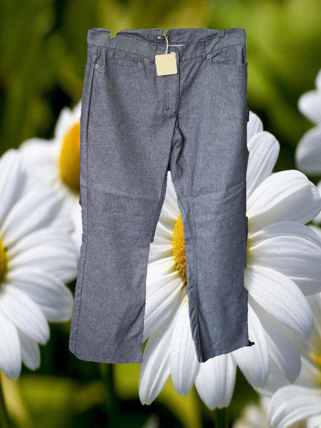 PANTALÓN MUJER GRIS CON DETALLES EN BRILLOS