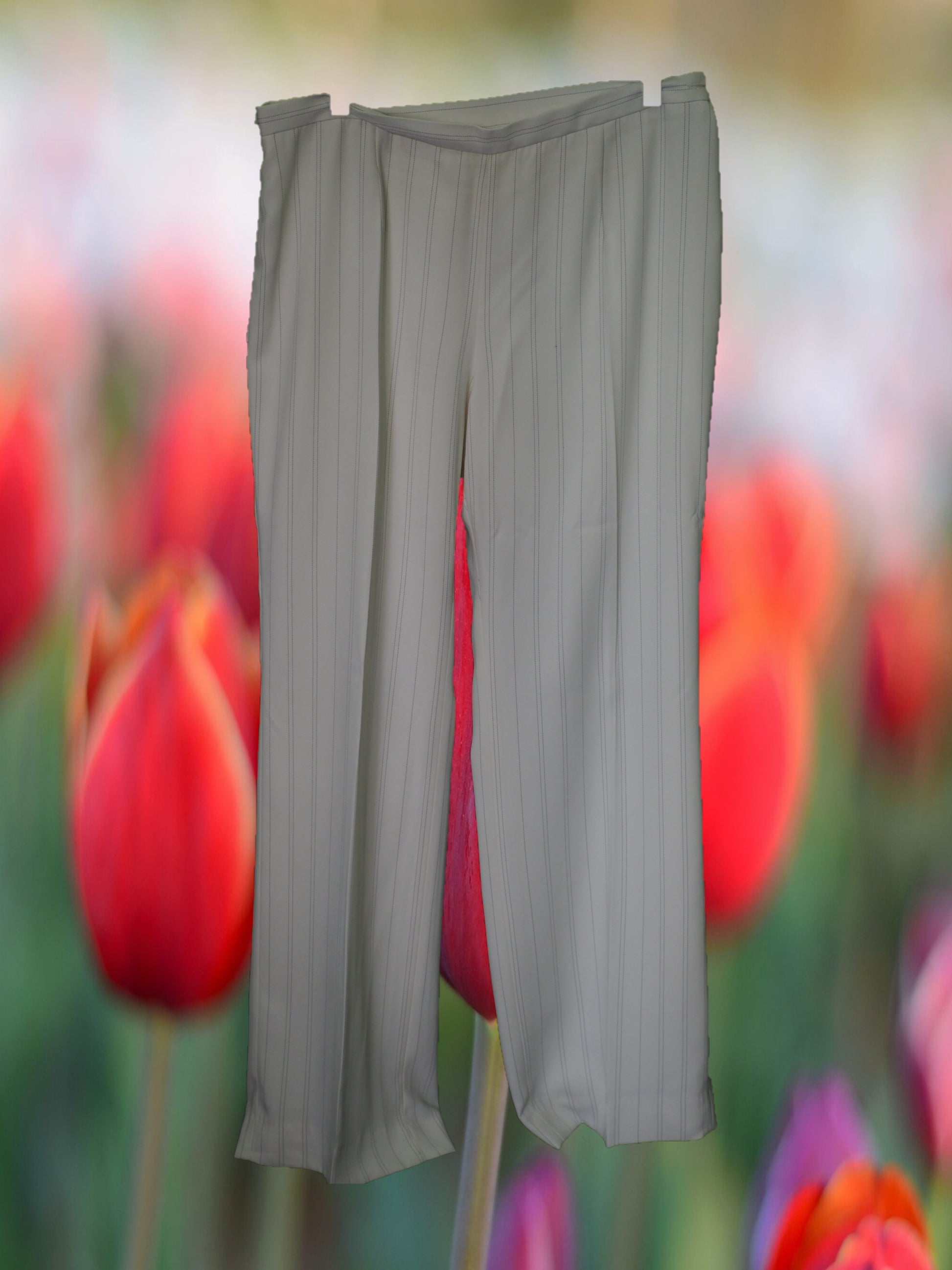 PANTALÓN MUJER DE VESTIR BLANCO CON RAYAS GRISES