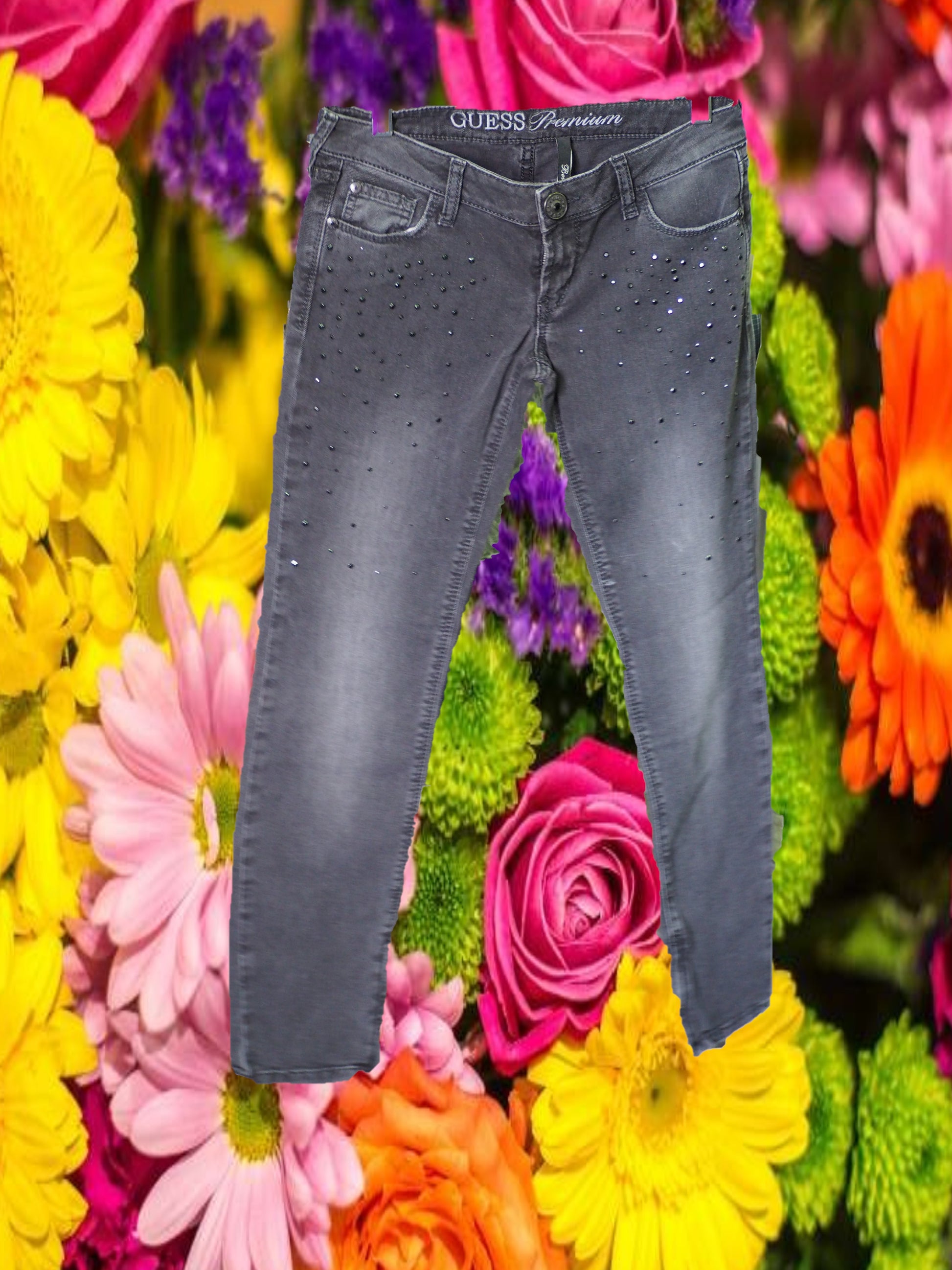 PANTALÓN MUJER VAQUERO NEGRO CON BRILLOS EN BOLSILLOS