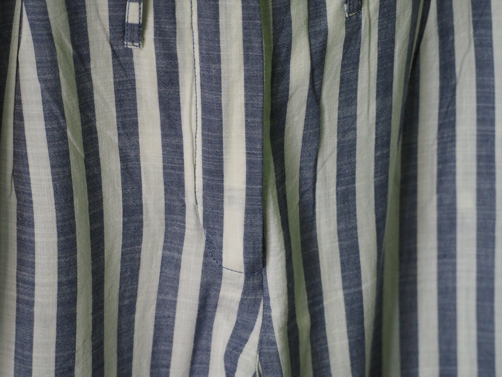 PANTALÓN MUJER DE TELA AZUL Y RAYAS