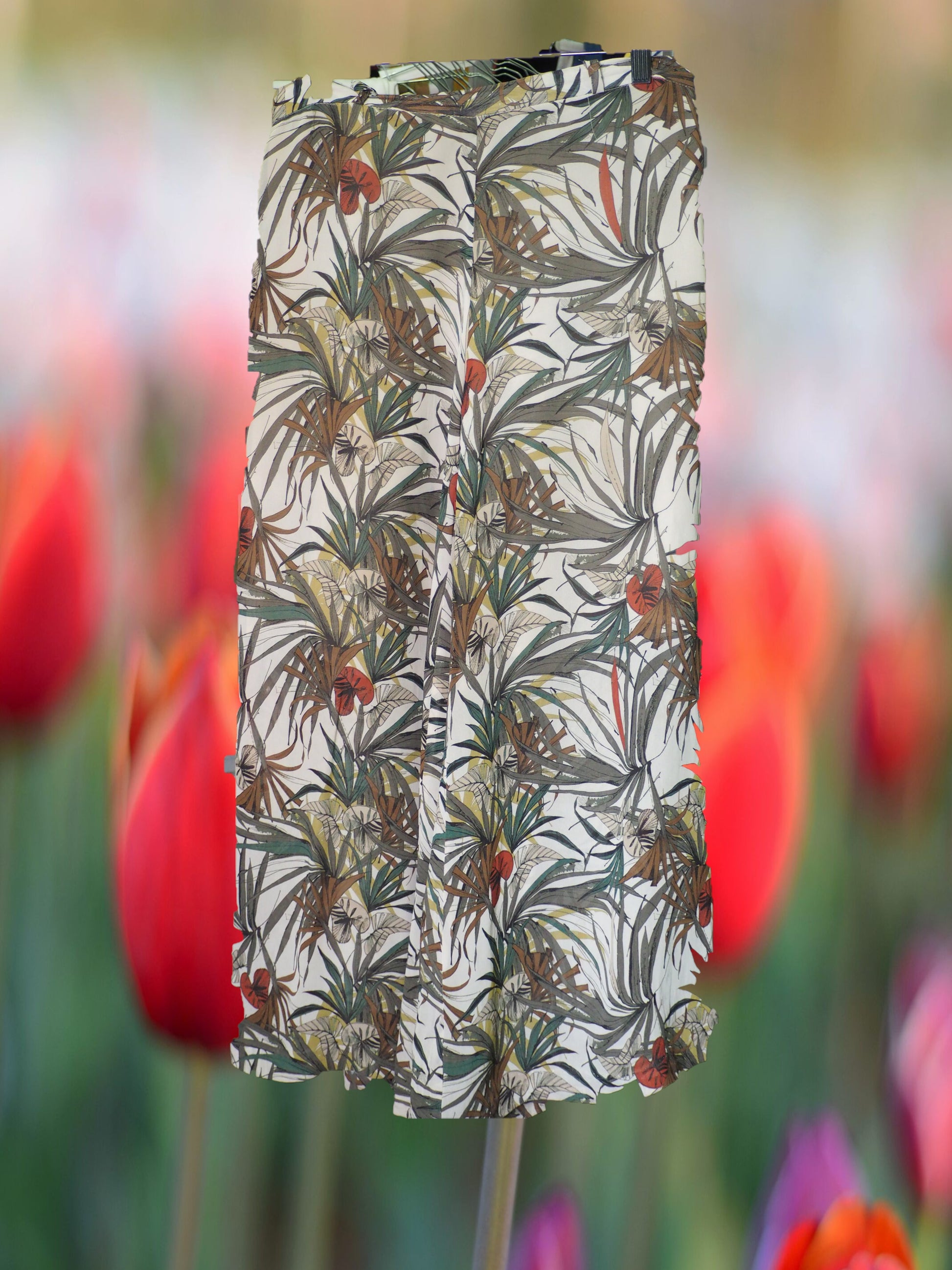 PANTALÓN MUJER DE VESTIR ANCHO BEIGE CON ESTAMPADO FLORAL