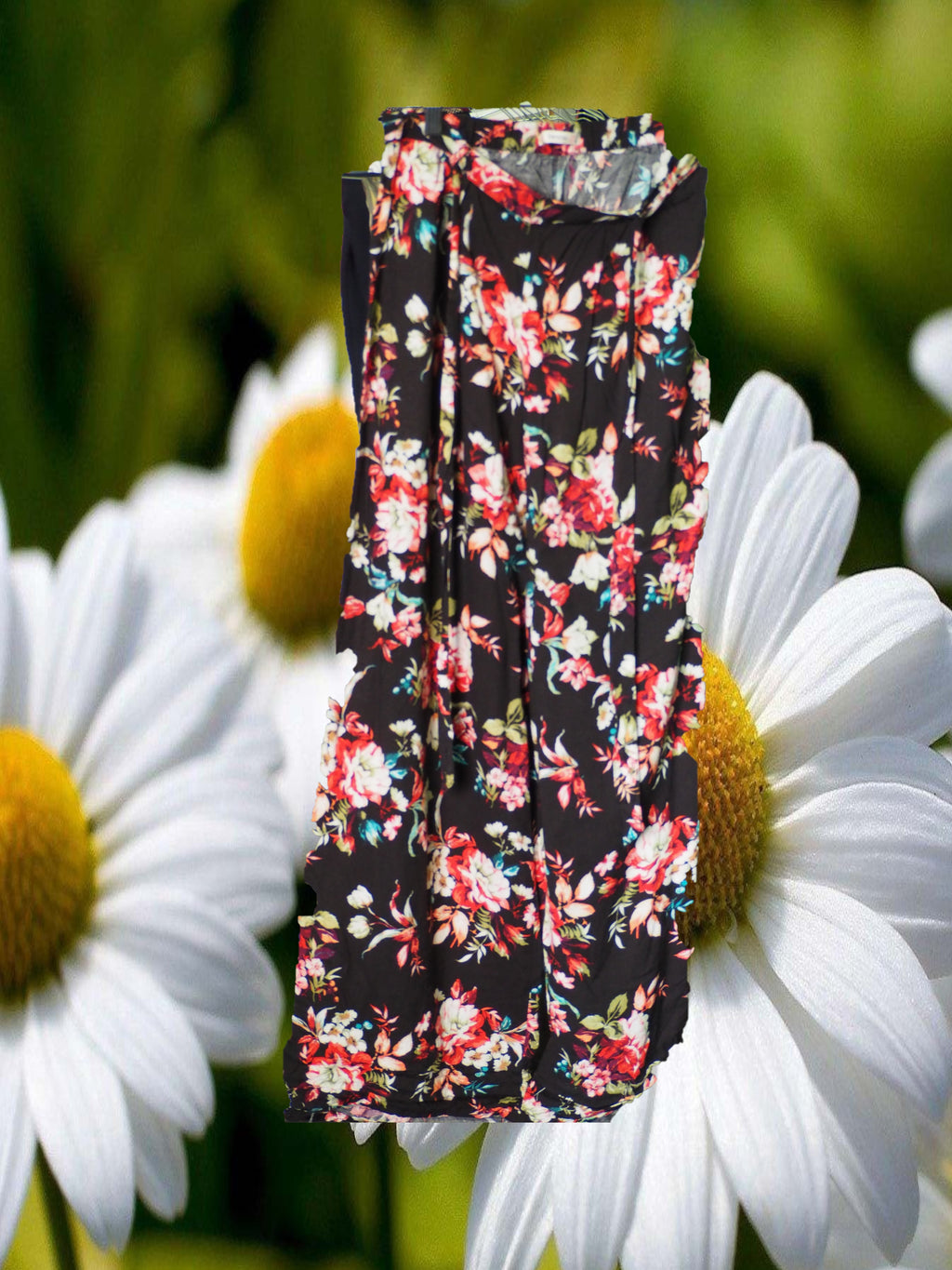 PANTALÓN MUJER DE VESTIR NEGRO CON ESTAMPADO FLORAL
