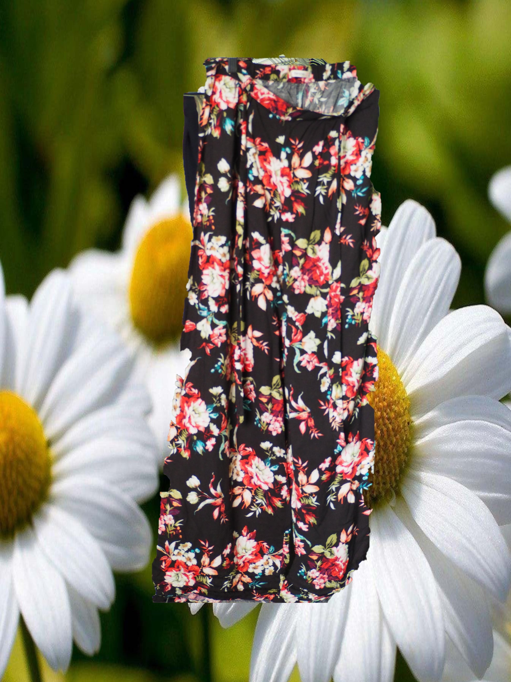 PANTALÓN MUJER DE VESTIR NEGRO CON ESTAMPADO FLORAL