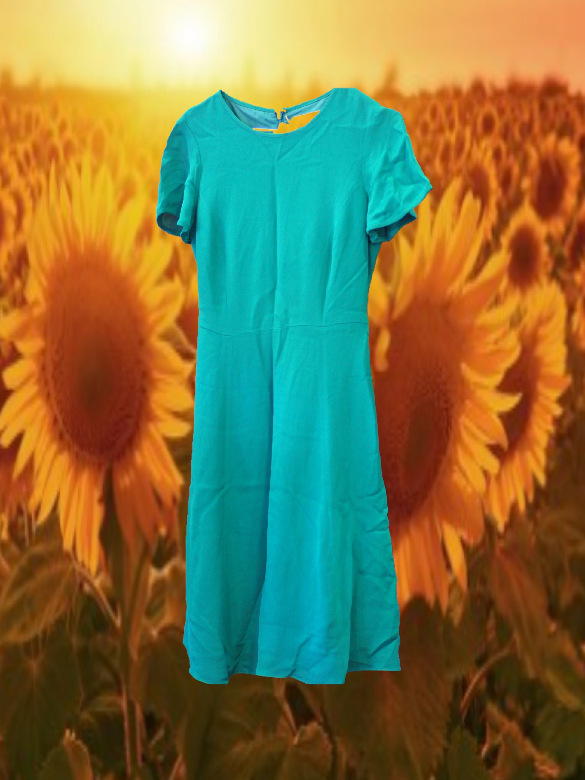VESTIDO MIDI DE VESTIR VERDE AGUA MANGA CORTA
