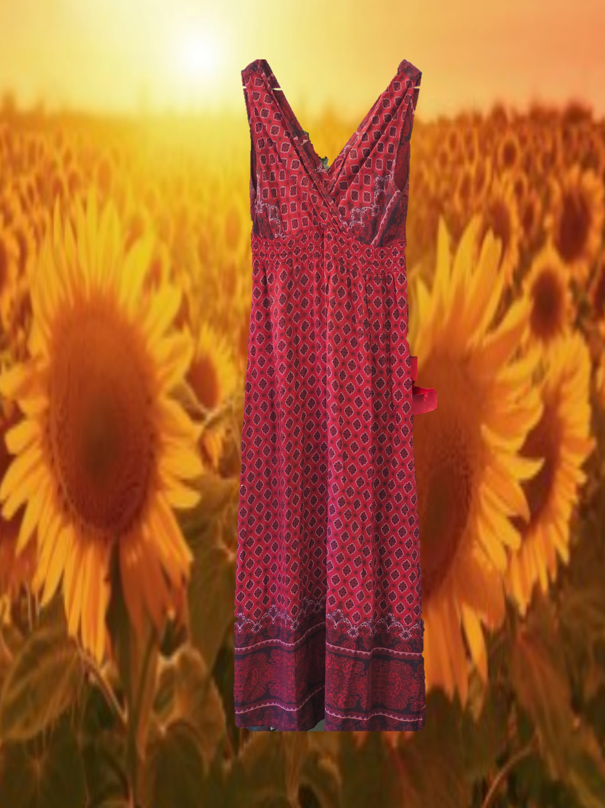 VESTIDO TIRANTES GRANATE CON ESTAMPADO