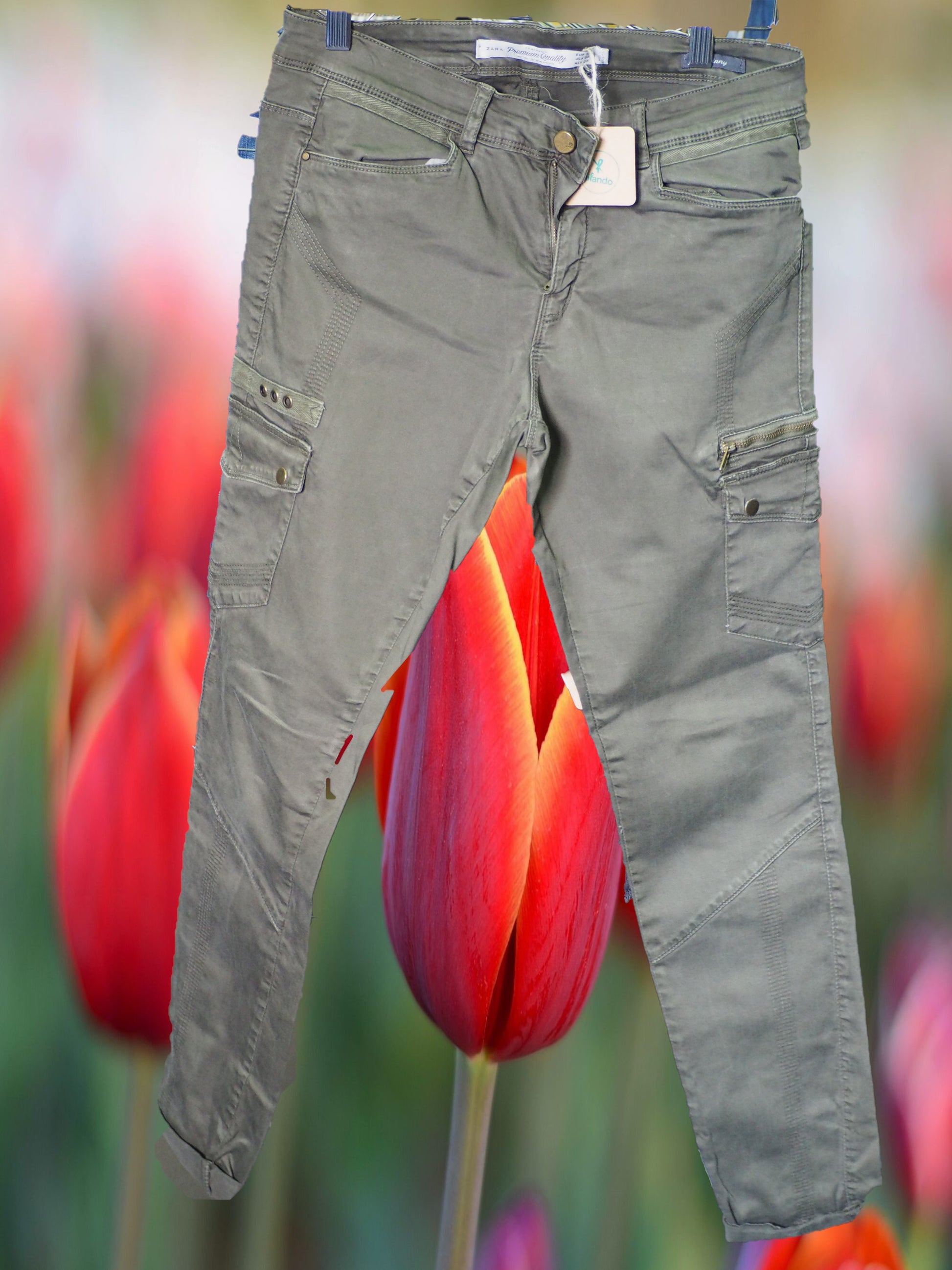 PANTALON MUJER VERDE MILITAR MULTIBOLSILLOS
