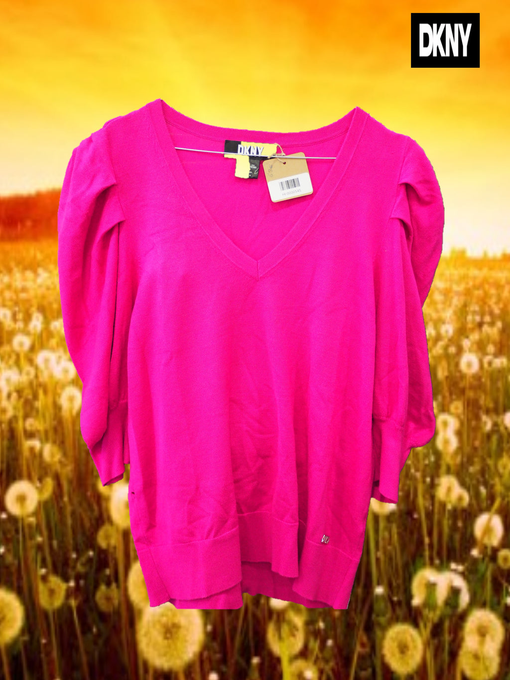 JERSEY FUCSIA CUELLO PICO MANGA ABULLONADA DKNY