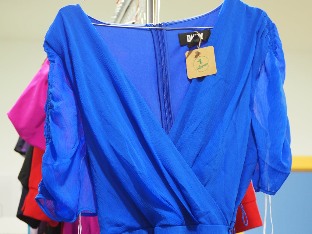 VESTIDO AZUL MIDI DE GASA MANGA CORTA  DKNY&nbsp;
