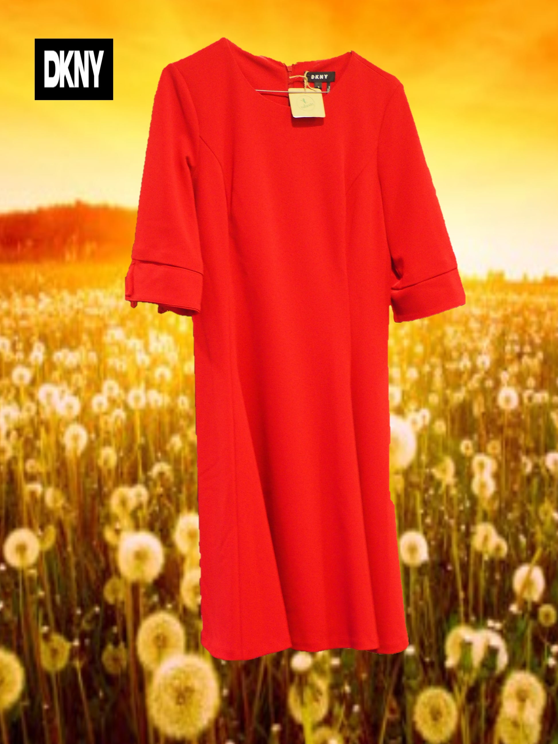 VESTIDO ROJO MIDI MANGA FRANCESA DKNY